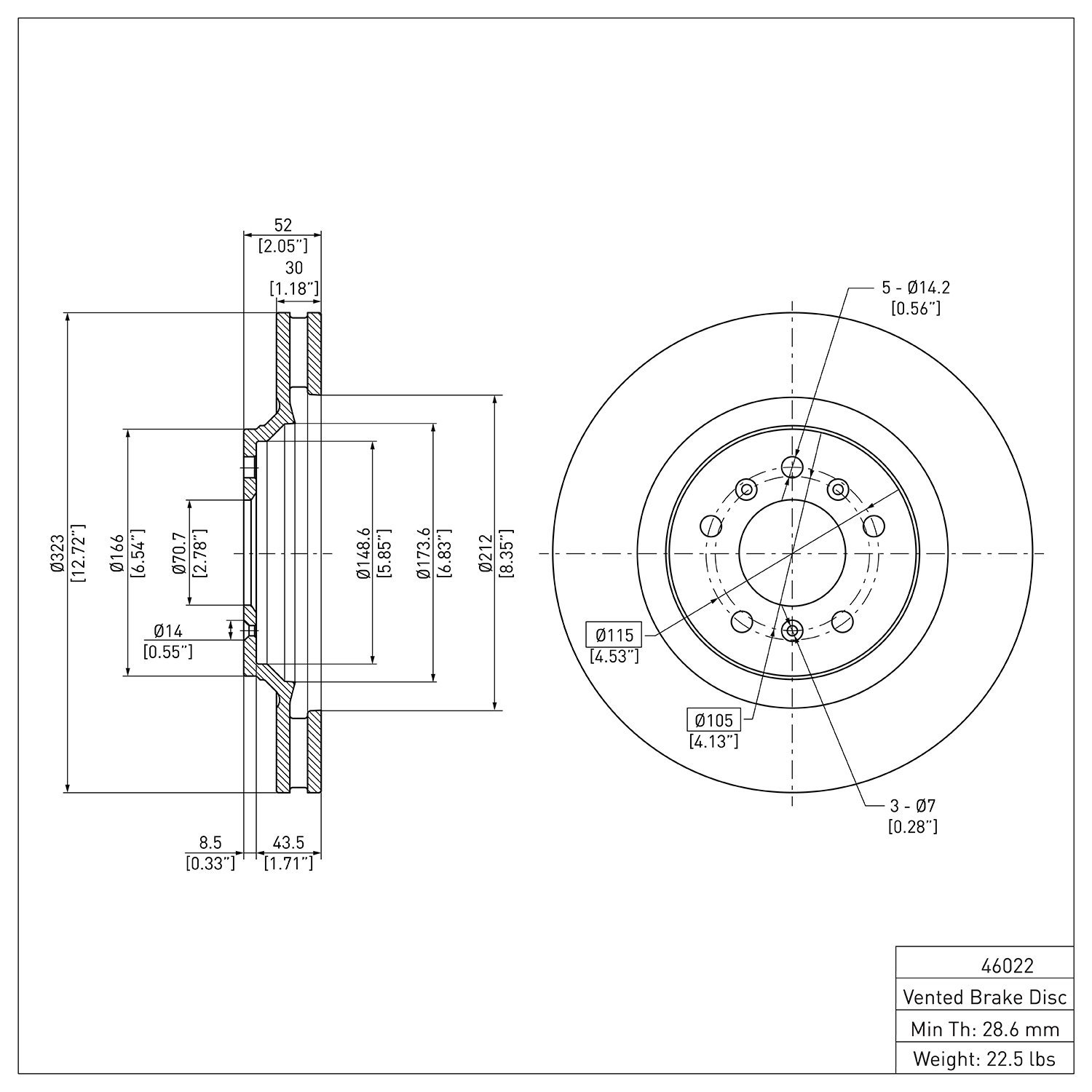 600-46022 Brake Rotor, 2006-2016 GM, Position: Front