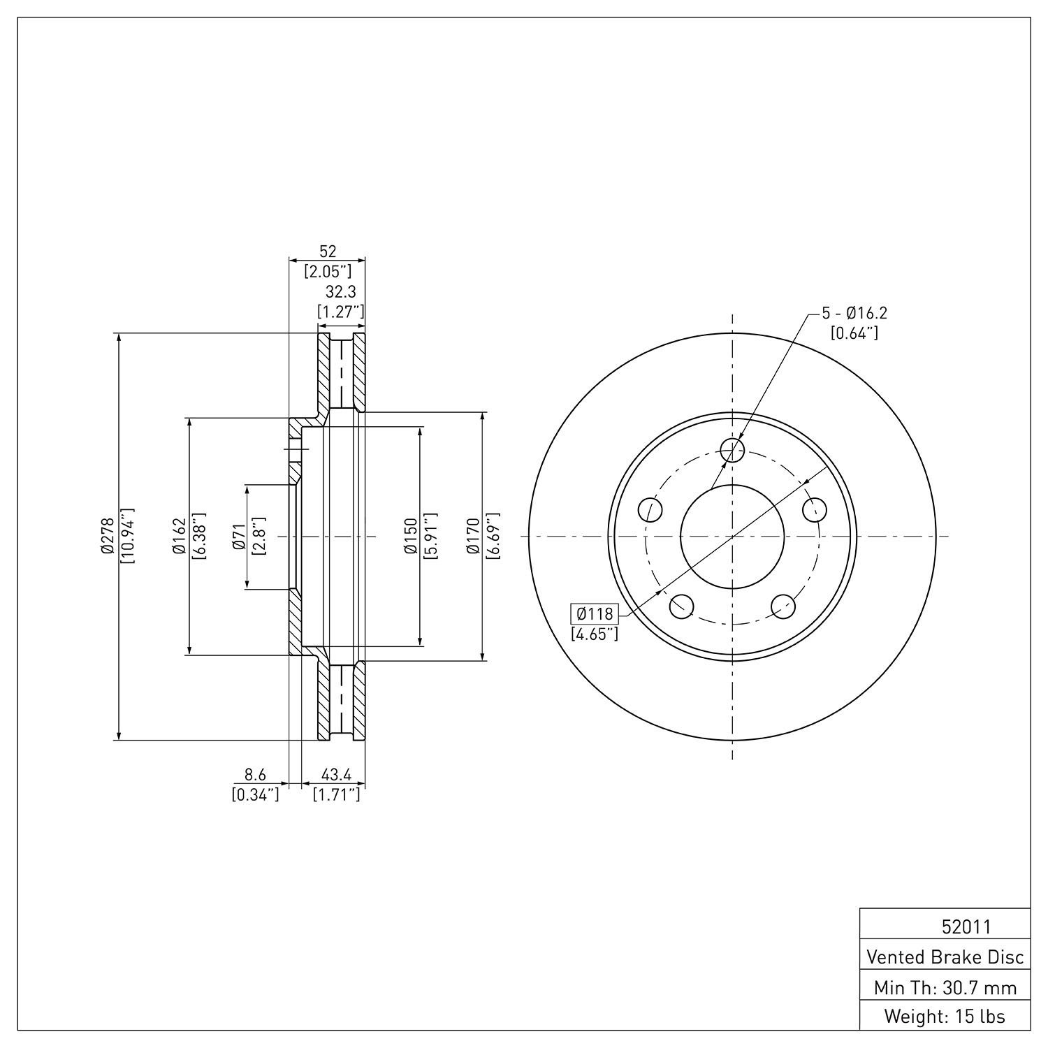 600-52011 Brake Rotor, 1997-2005 GM, Position: Front