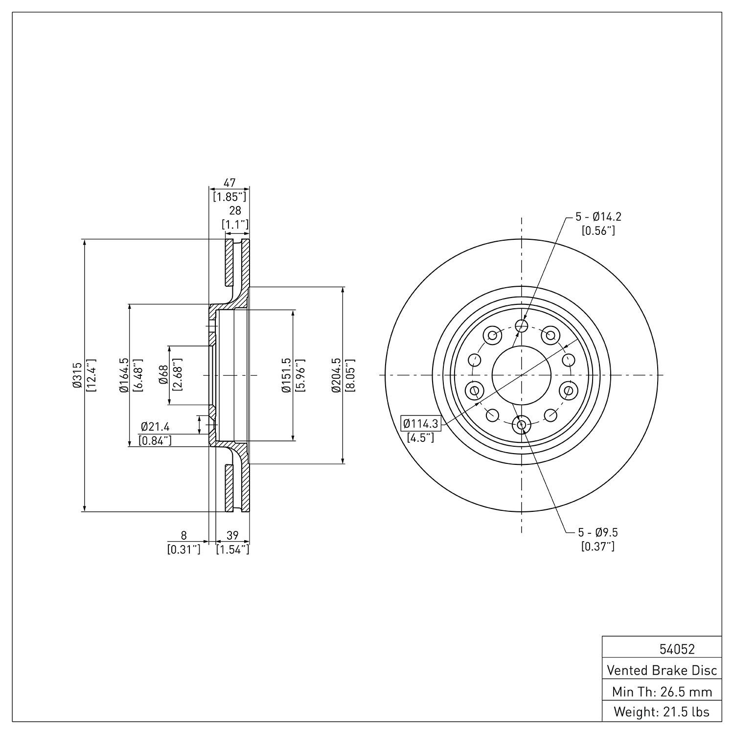 600-54052 Brake Rotor, 2005-2009 Ford/Lincoln/Mercury/Mazda, Position: Front