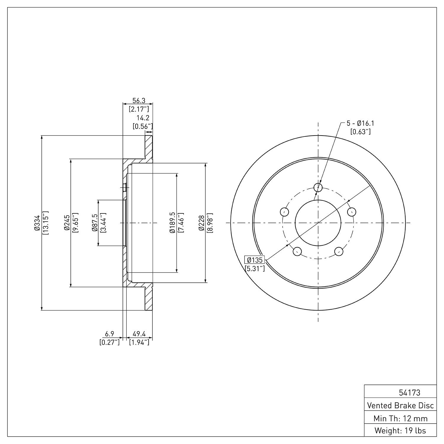 600-54173 Brake Rotor, 1997-2004 Ford/Lincoln/Mercury/Mazda, Position: Rear