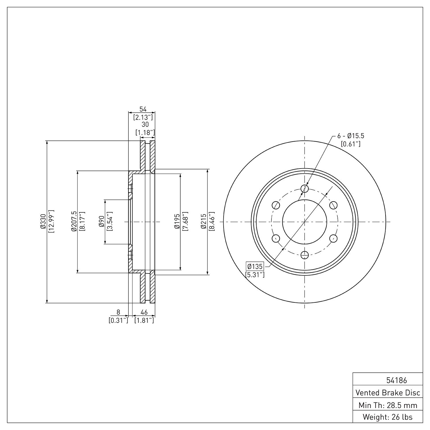 600-54186 Brake Rotor, 2004-2008 Ford/Lincoln/Mercury/Mazda, Position: Front