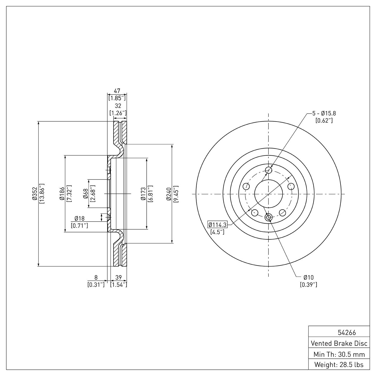 600-54266 Brake Rotor, 2013-2019 Ford/Lincoln/Mercury/Mazda, Position: Front