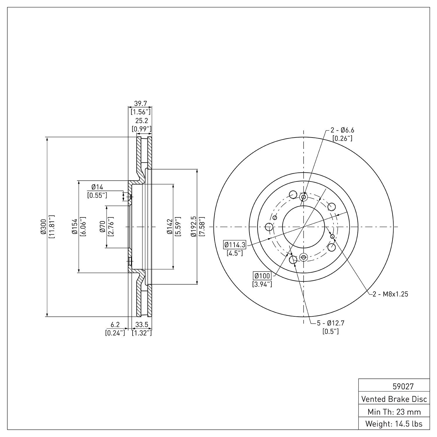 600-59027 Brake Rotor, 2000-2009 Acura/Honda, Position: Front