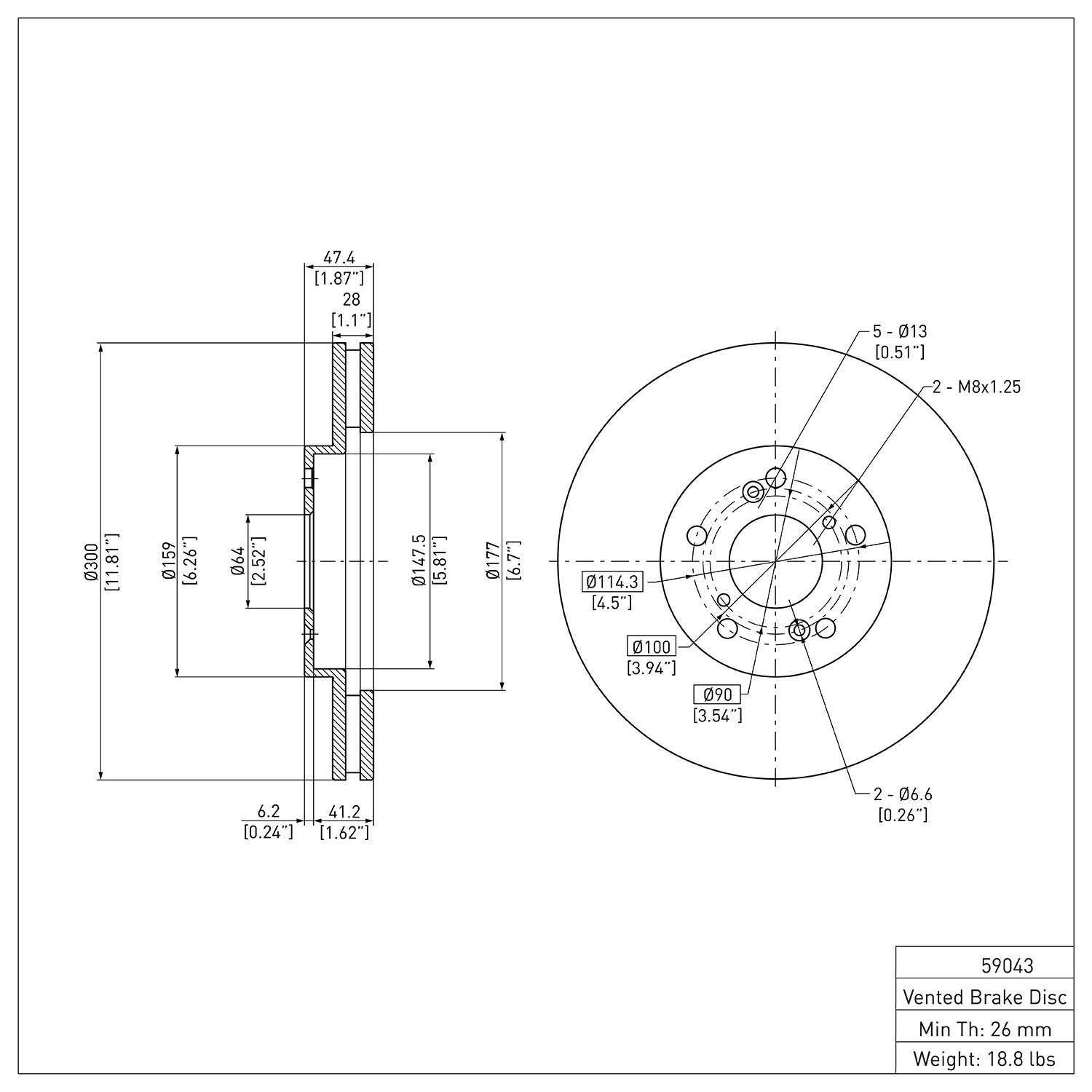 600-59043 Brake Rotor, 1999-2014 Acura/Honda, Position: Front