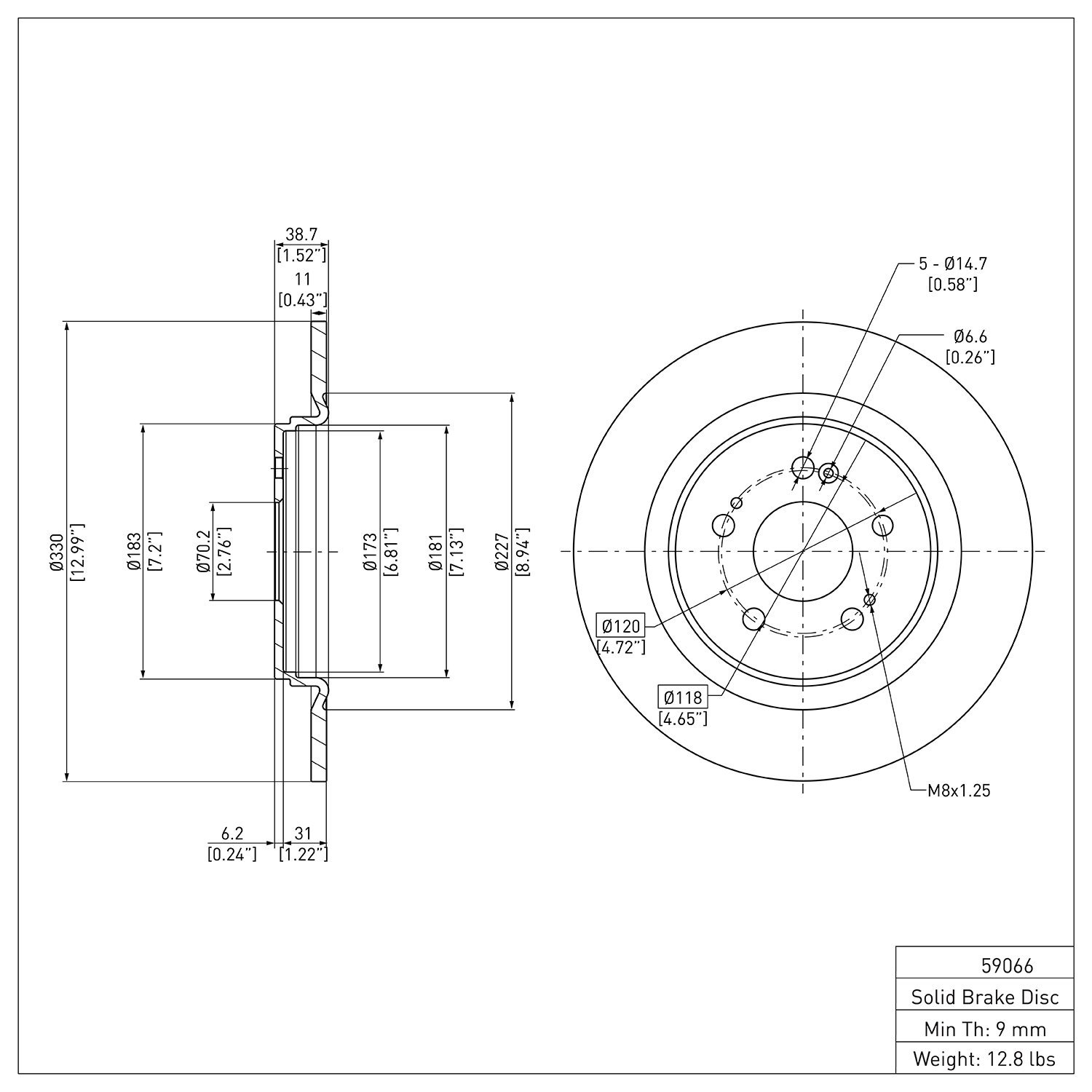 600-59066 Brake Rotor, Fits Select Acura/Honda, Position: Rear