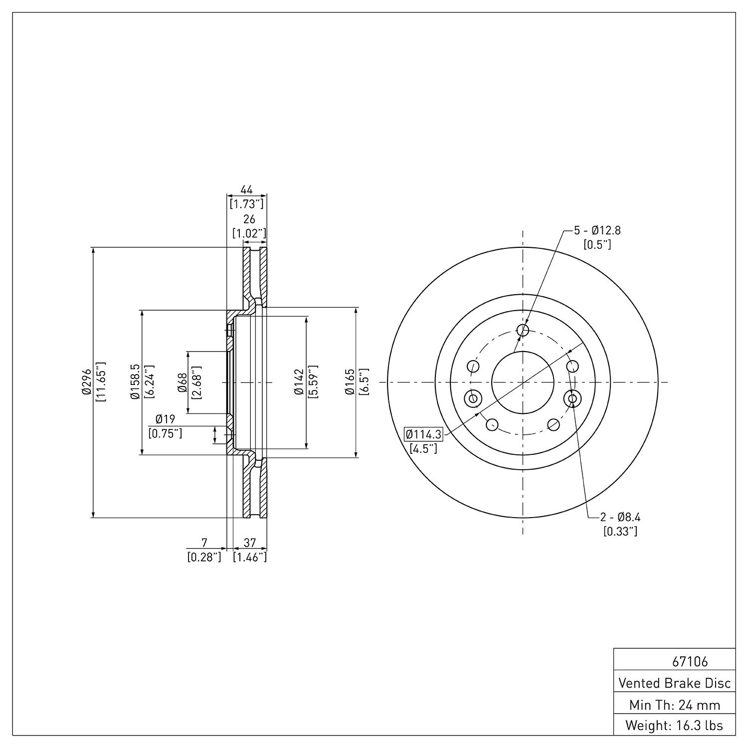 600-67106 Brake Rotor, Fits Select Multiple Makes/Models, Position: Front