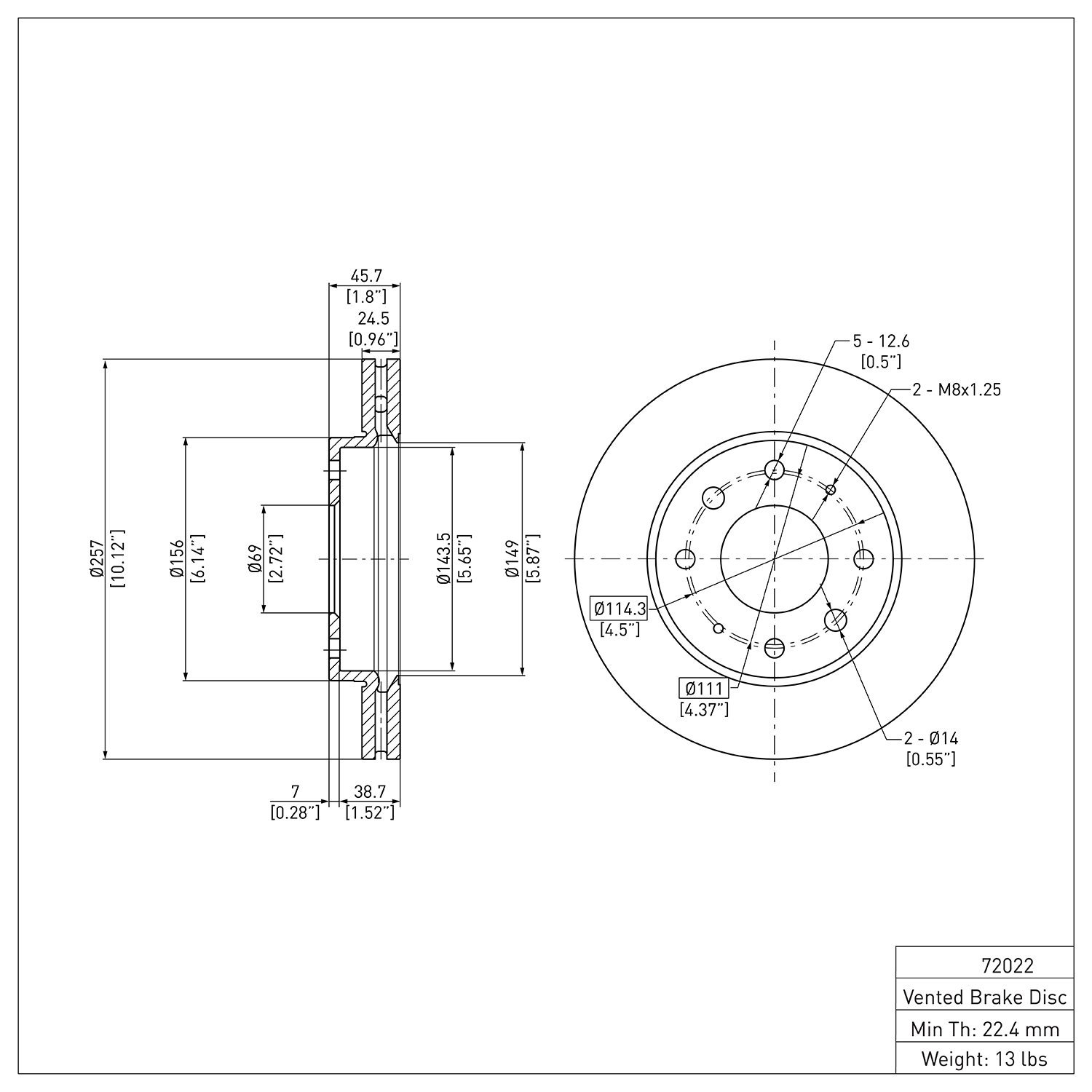 600-72022 Brake Rotor, 1988-2007 Multiple Makes/Models, Position: Front