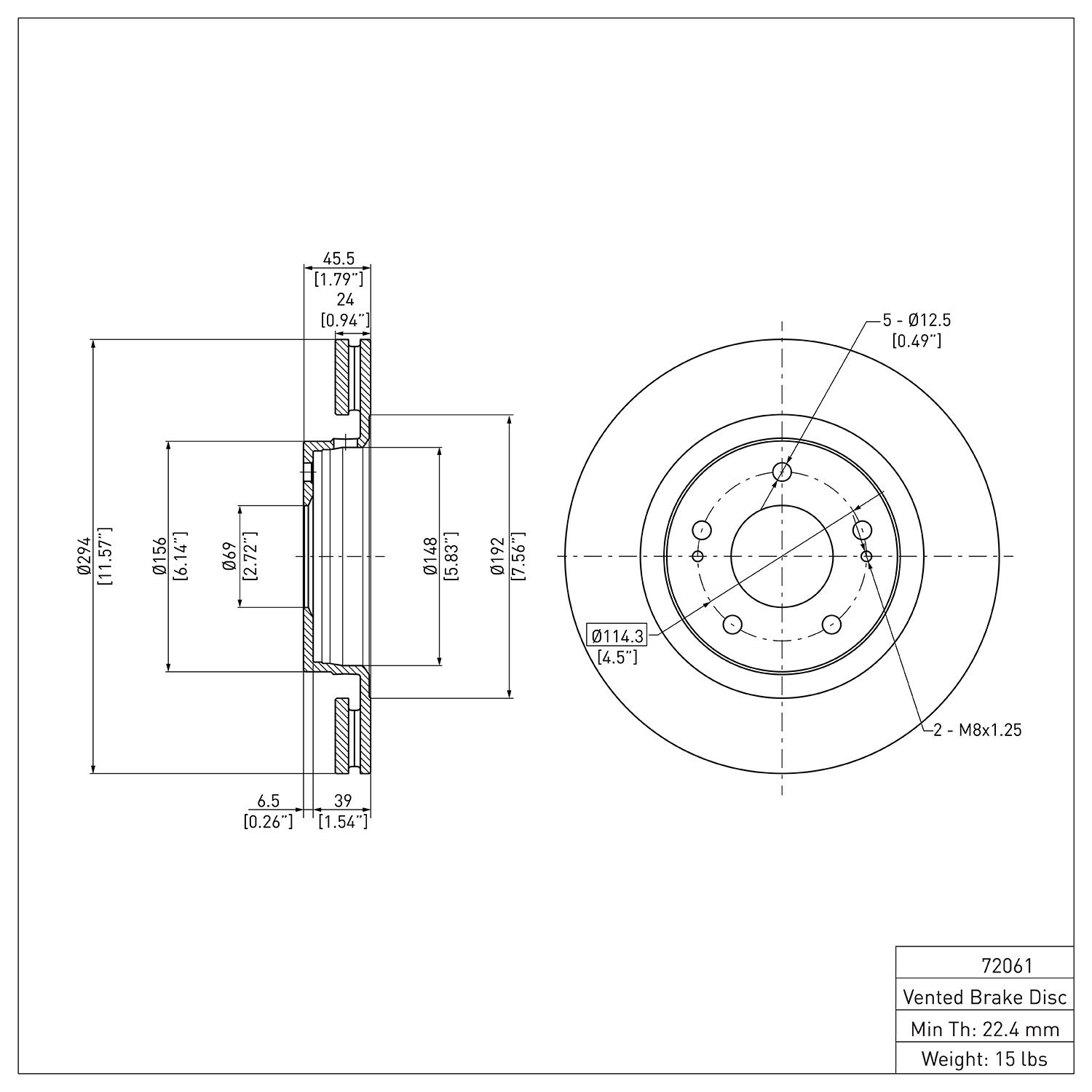 600-72061 Brake Rotor, Fits Select Mitsubishi, Position: Front