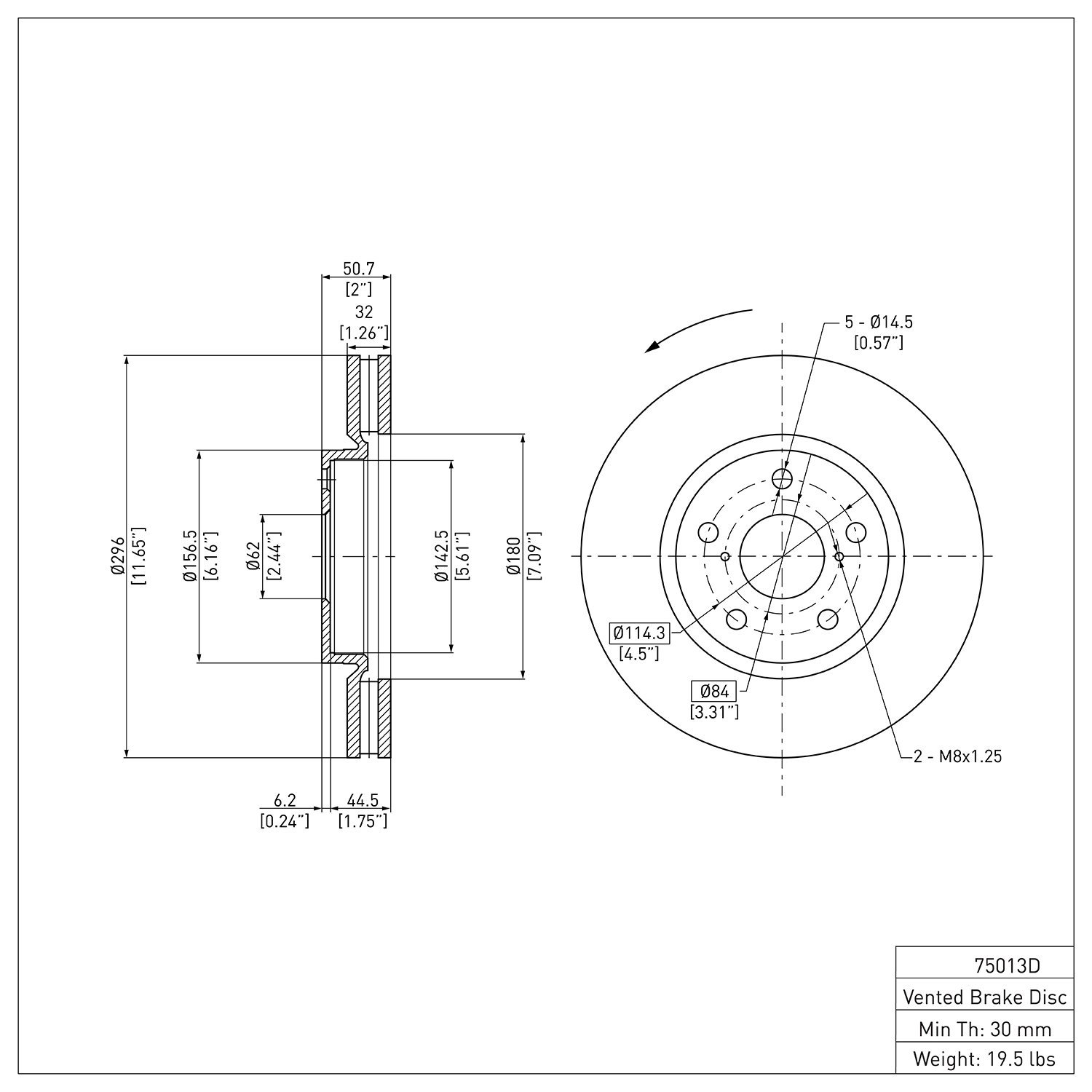 600-75013D Brake Rotor, 2006-2015 Lexus/Toyota/Scion, Position: Right Front