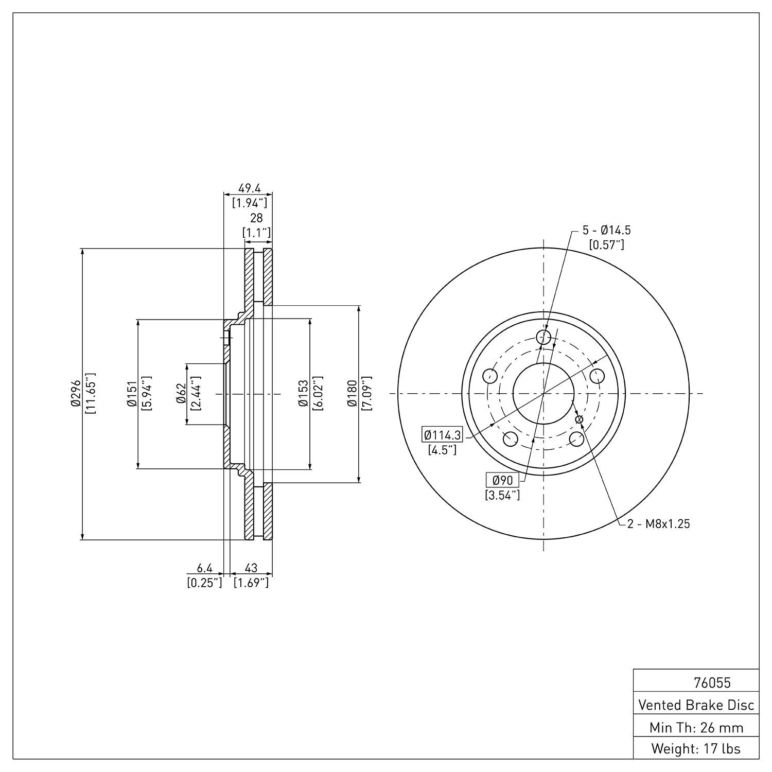 600-76055 Brake Rotor, 1999-2007 Lexus/Toyota/Scion, Position: Front