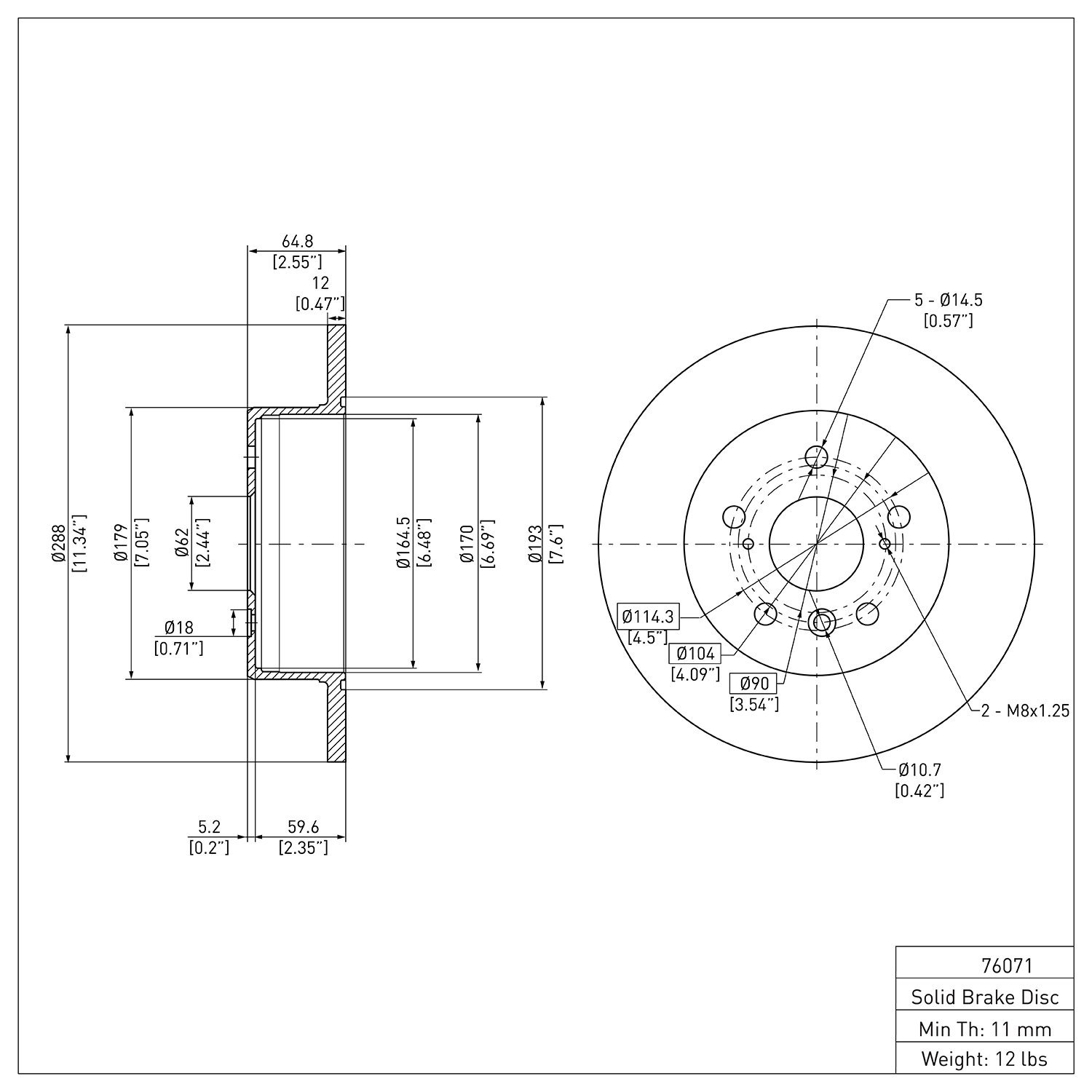 600-76071 Brake Rotor, 2000-2004 Lexus/Toyota/Scion, Position: Rear