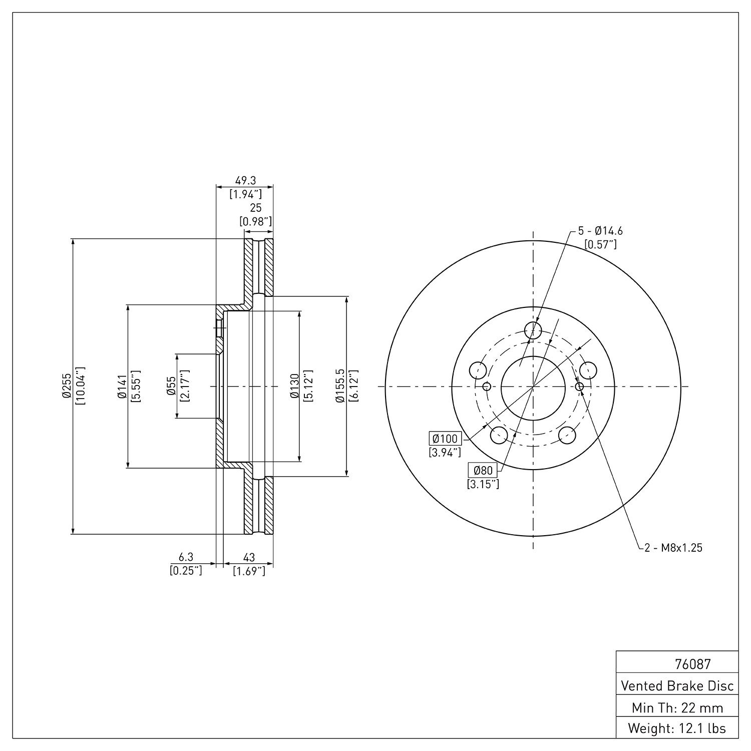 600-76087 Brake Rotor, 2010-2017 Lexus/Toyota/Scion, Position: Front