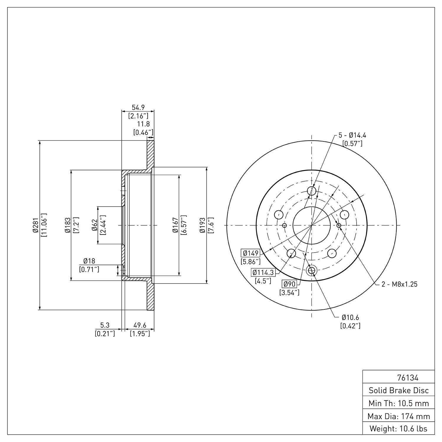 600-76134 Brake Rotor, 2006-2018 Lexus/Toyota/Scion, Position: Rear