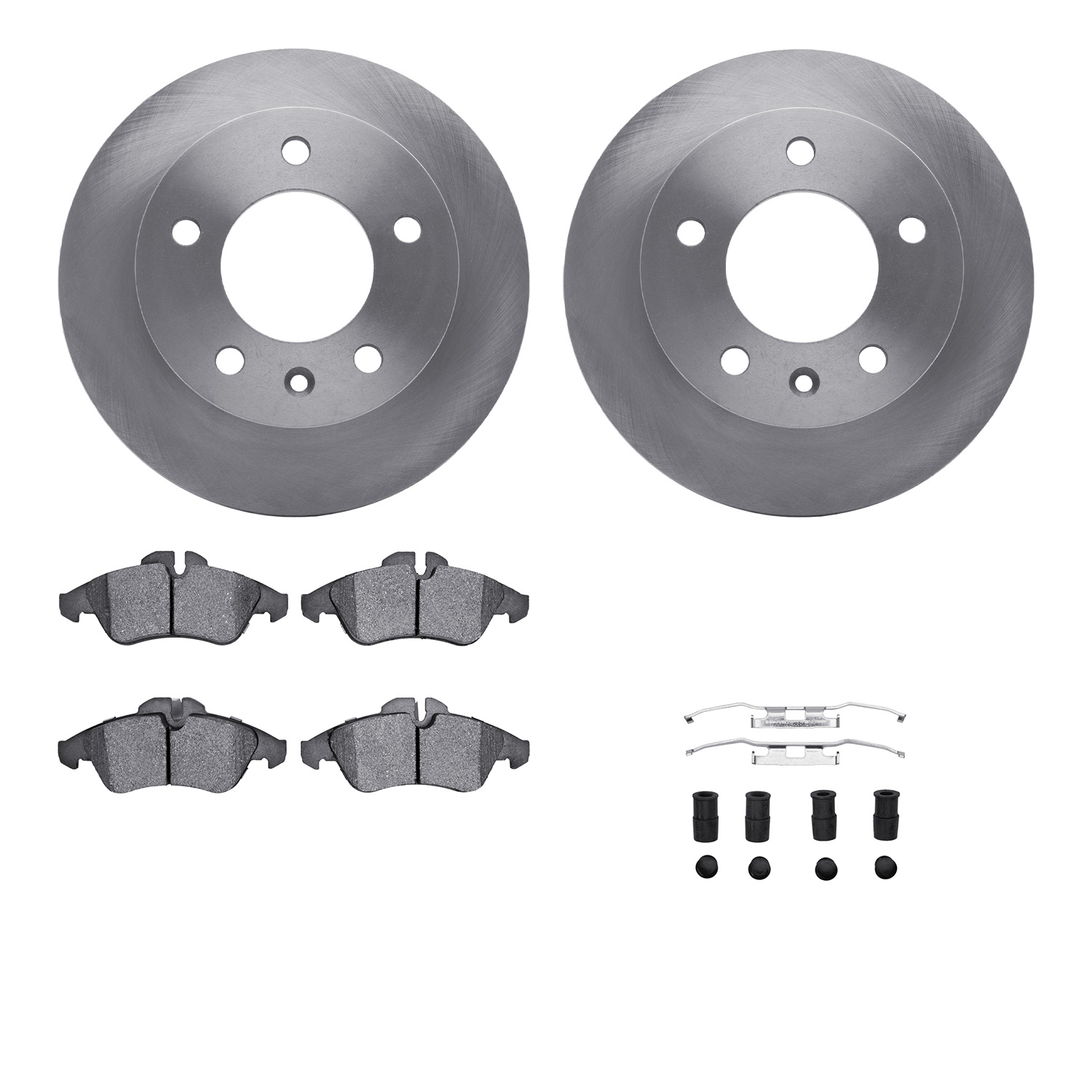 6212-40002 Brake Rotors w/Heavy-Duty Brake Pads Kit & Hardware, 2002-2006 Multiple Makes/Models, Position: Front