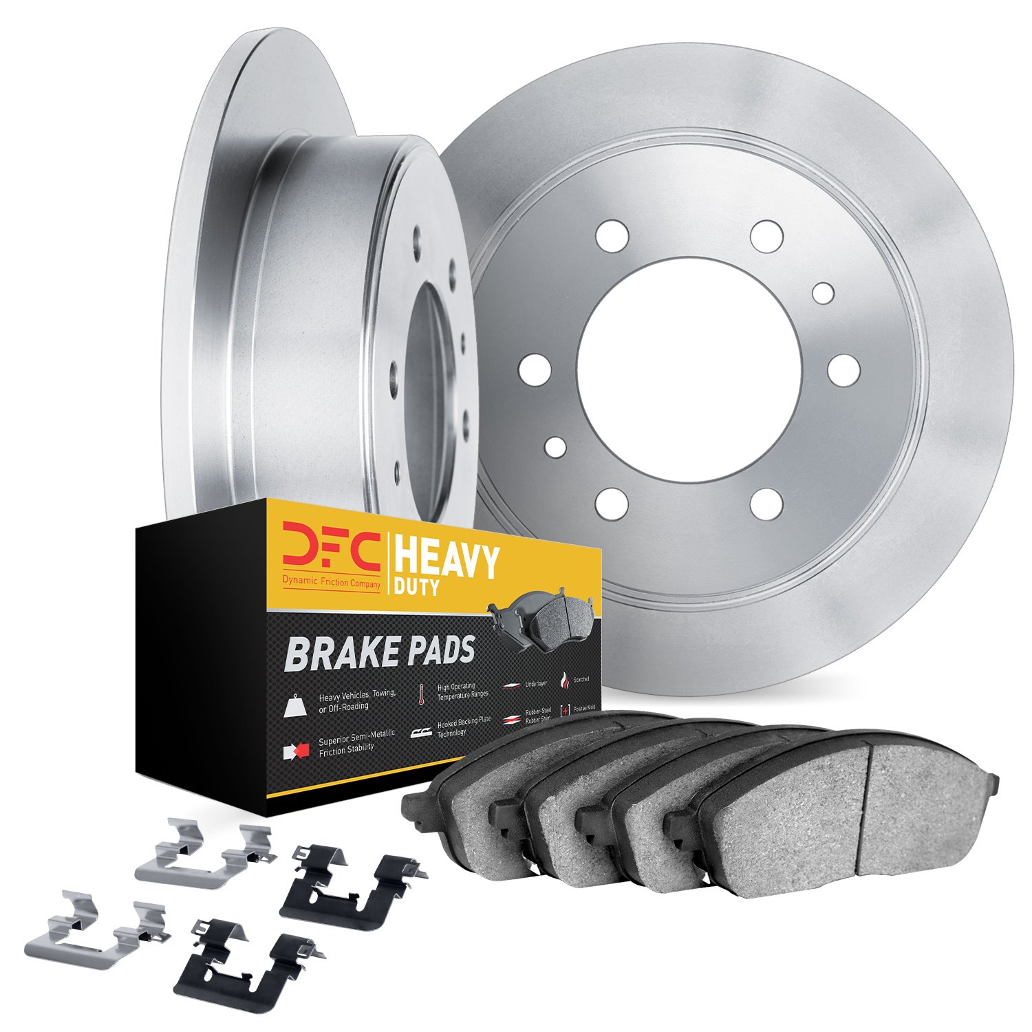 6212-40441 Brake Rotors w/Heavy-Duty Brake Pads Kit & Hardware, 2003-2004 Mopar, Position: Rear