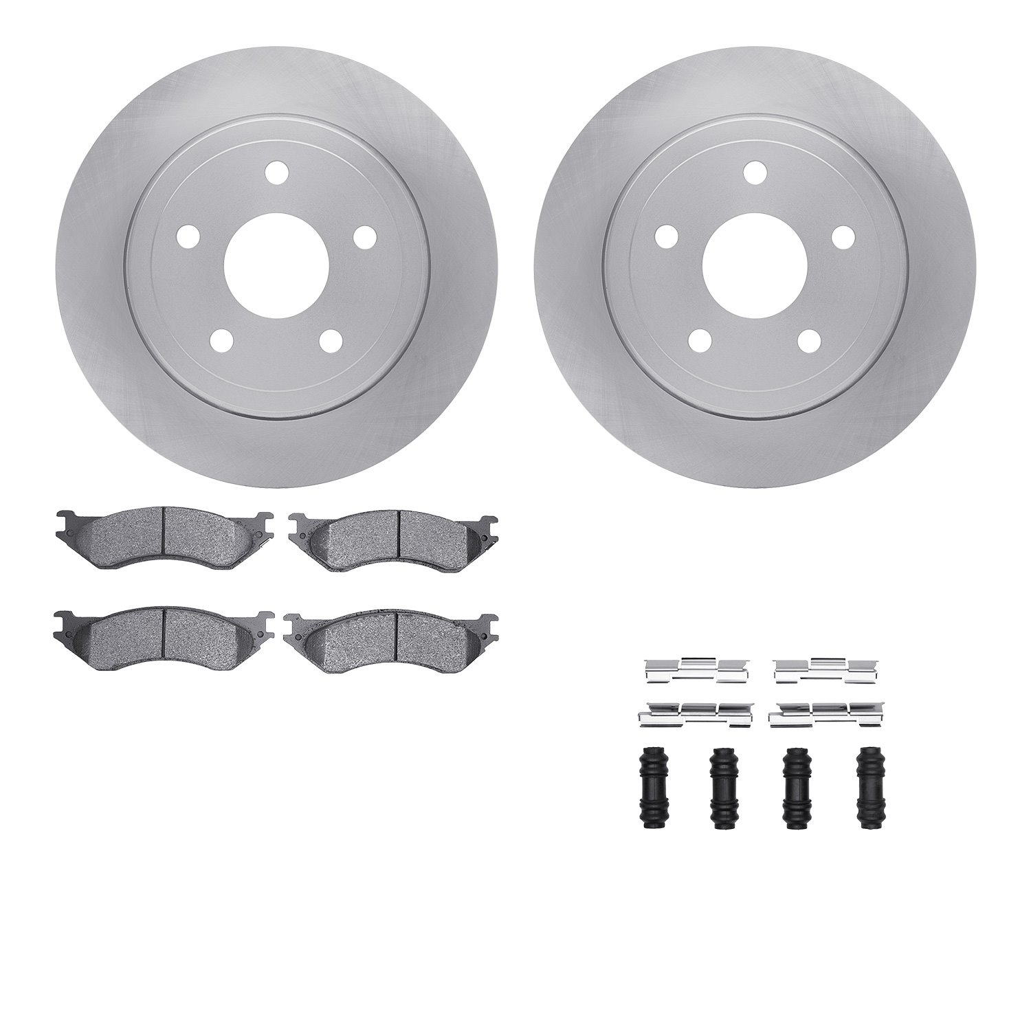 6212-40465 Brake Rotors w/Heavy-Duty Brake Pads Kit & Hardware, 2004-2006 Mopar, Position: Rear