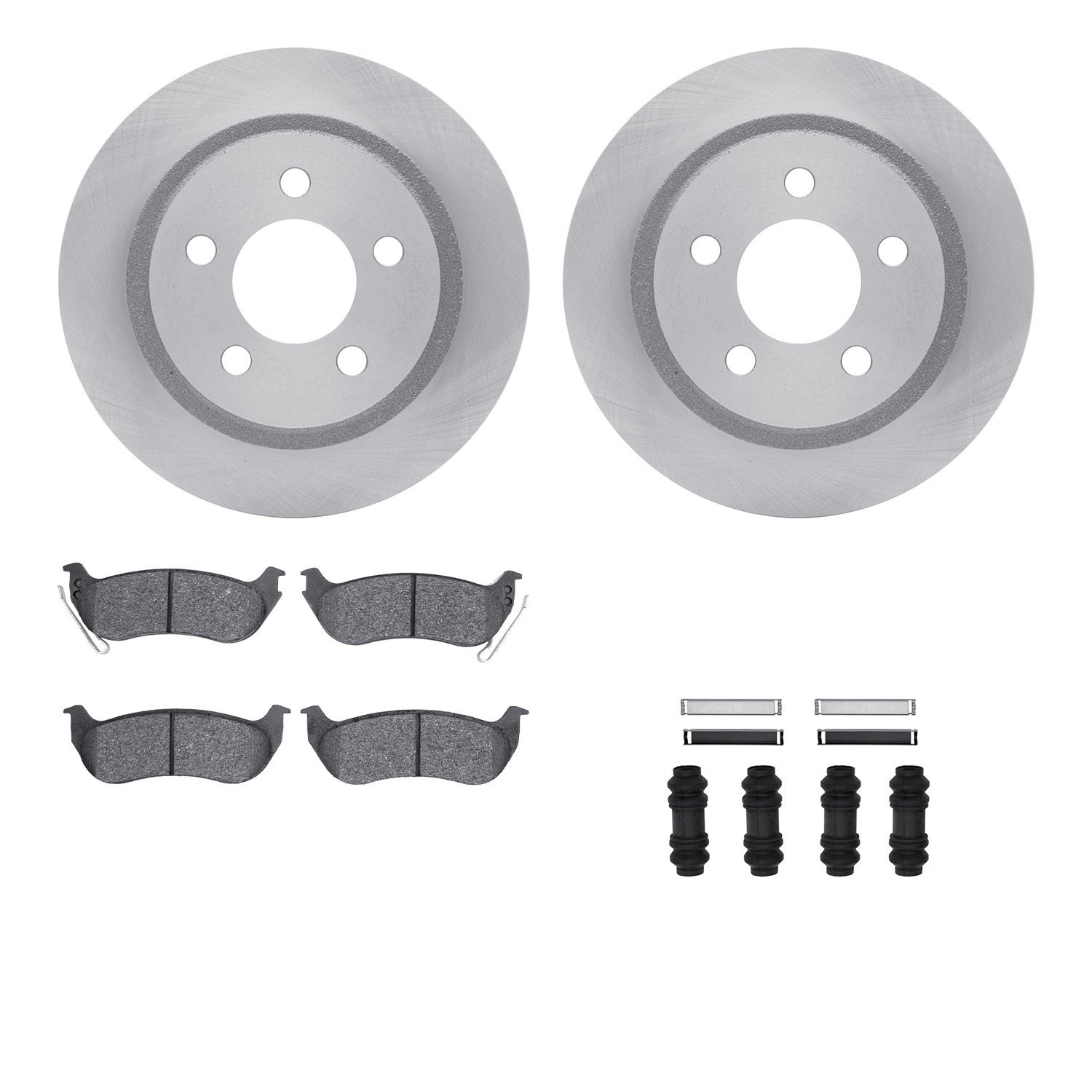 6212-42013 Brake Rotors w/Heavy-Duty Brake Pads Kit & Hardware, 2003-2007 Mopar, Position: Rear