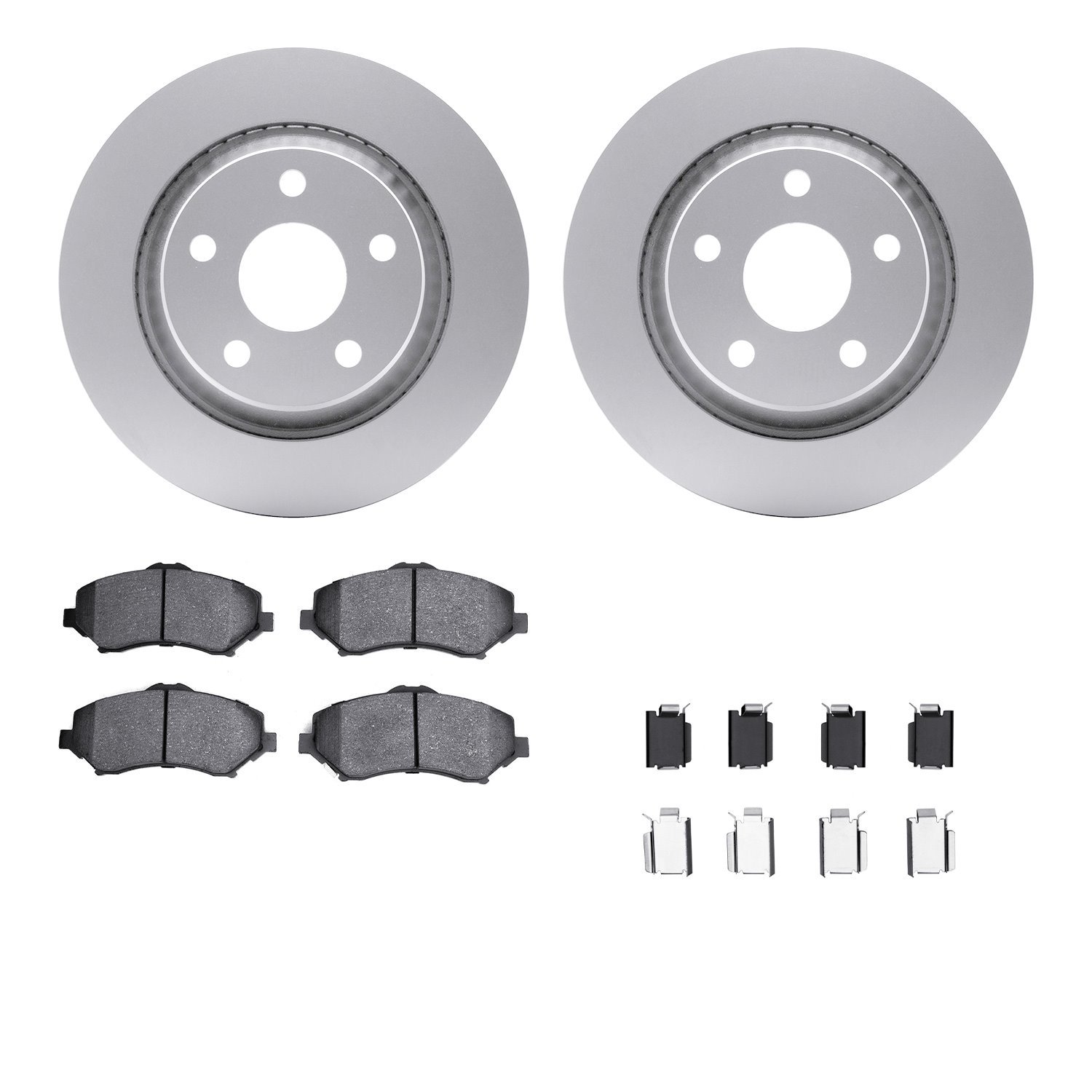 6212-42219 Brake Rotors w/Heavy-Duty Brake Pads Kit & Hardware, 2012-2018 Mopar, Position: Front