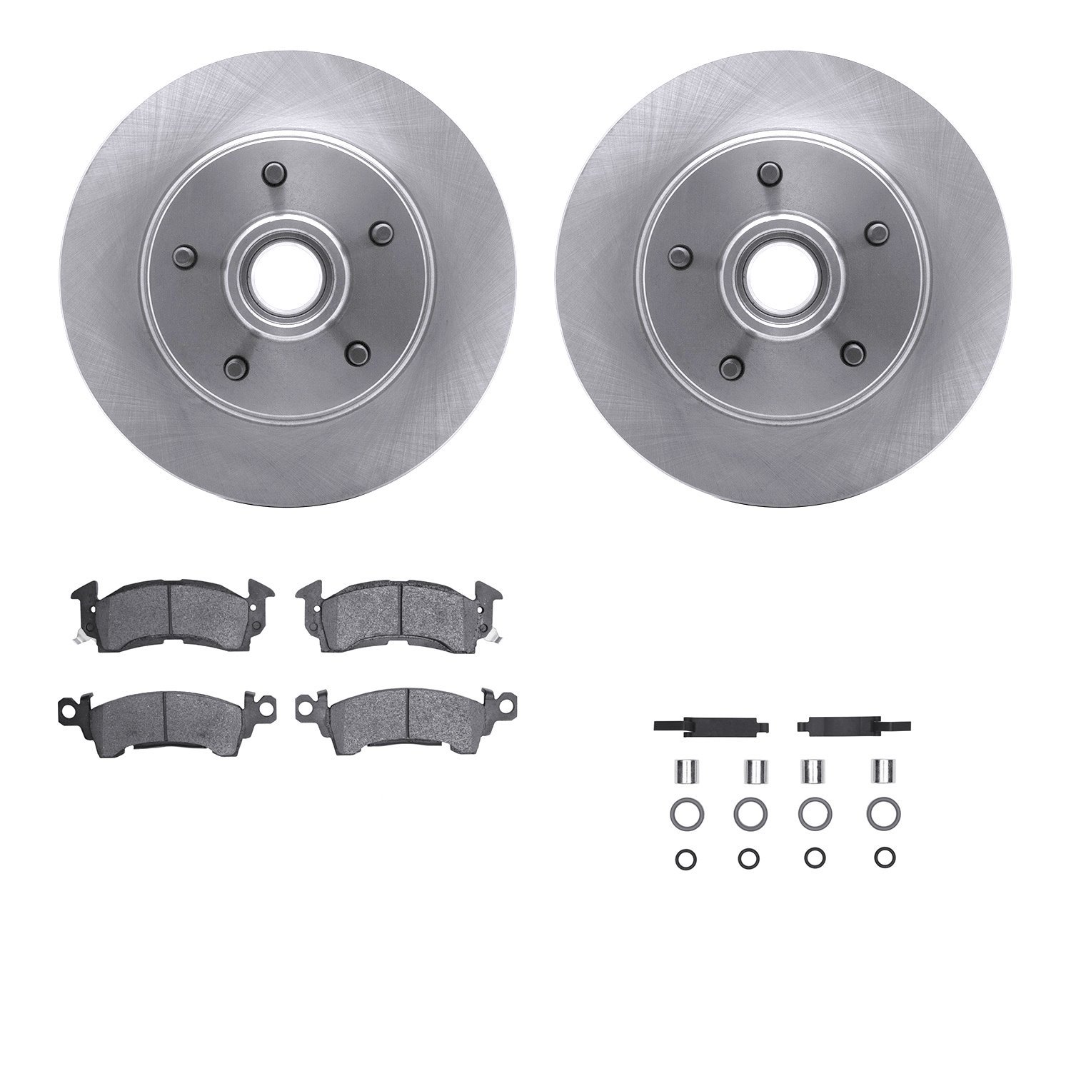 6212-47101 Brake Rotors w/Heavy-Duty Brake Pads Kit & Hardware, 1970-1981 GM, Position: Front