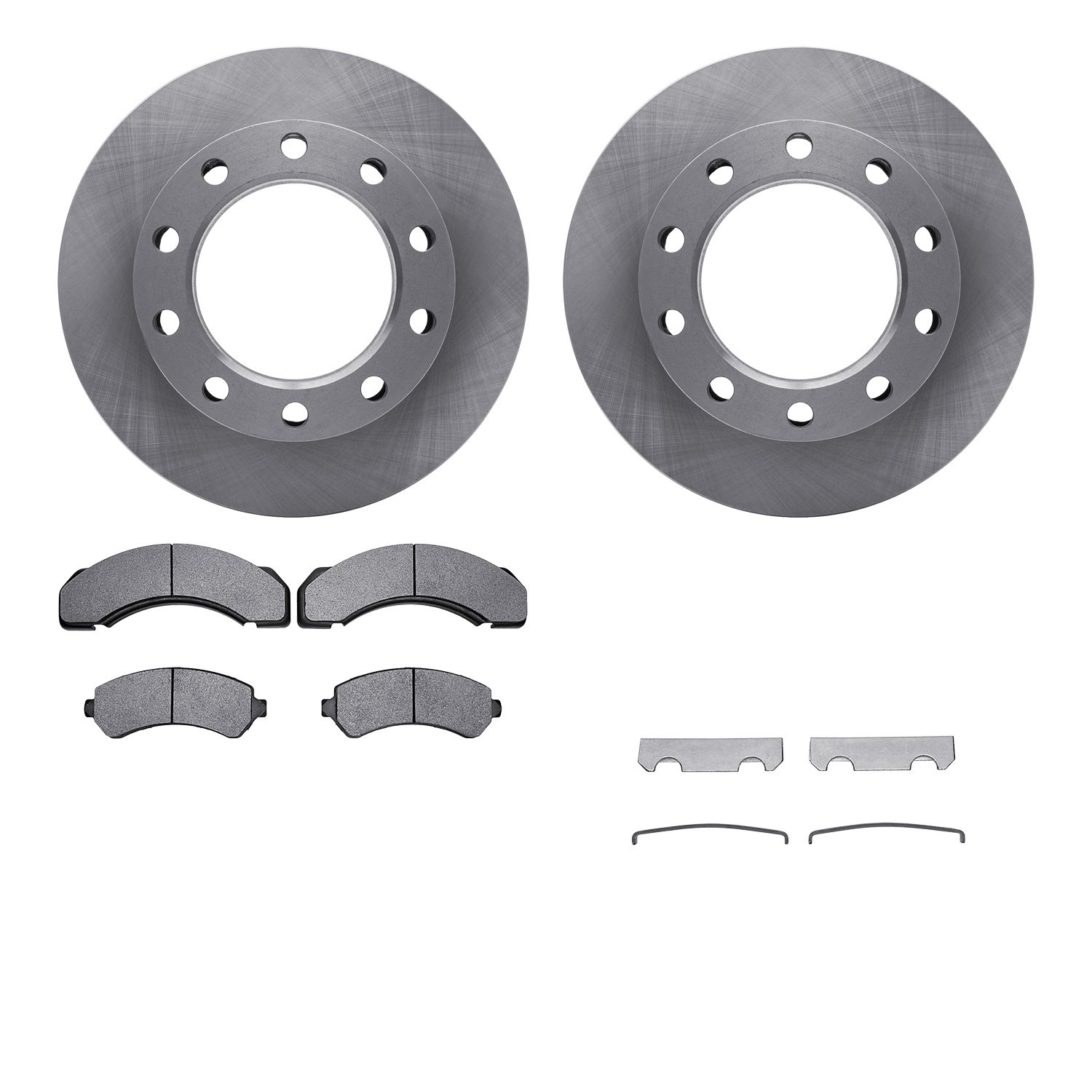 6212-48207 Brake Rotors w/Heavy-Duty Brake Pads Kit & Hardware, 1997-2005 Multiple Makes/Models, Position: Rear