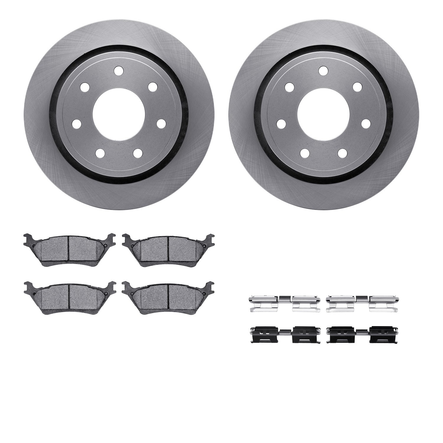 6212-54025 Brake Rotors w/Heavy-Duty Brake Pads Kit & Hardware, 2012-2014 Ford/Lincoln/Mercury/Mazda, Position: Rear