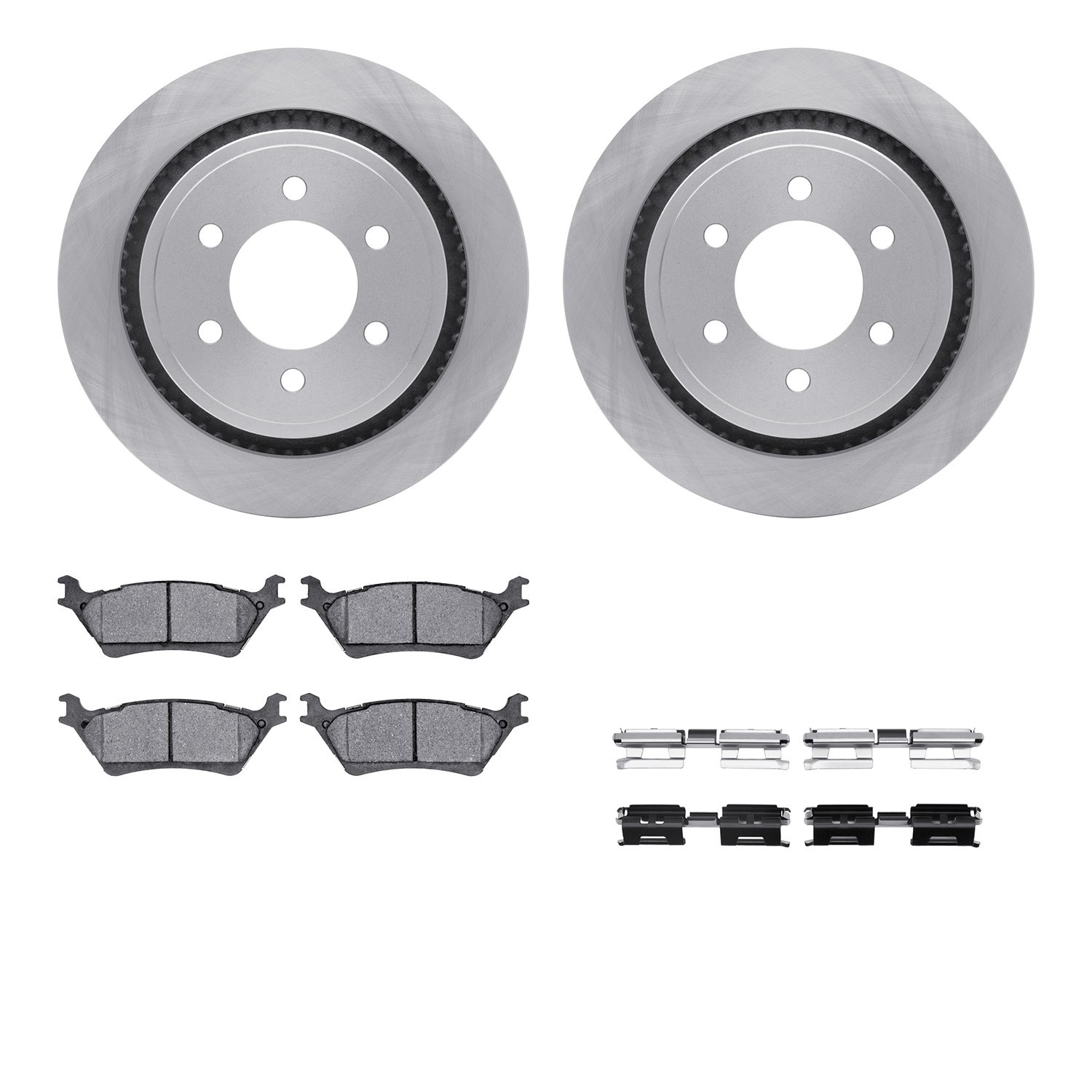 6212-54028 Brake Rotors w/Heavy-Duty Brake Pads Kit & Hardware, 2012-2020 Ford/Lincoln/Mercury/Mazda, Position: Rear