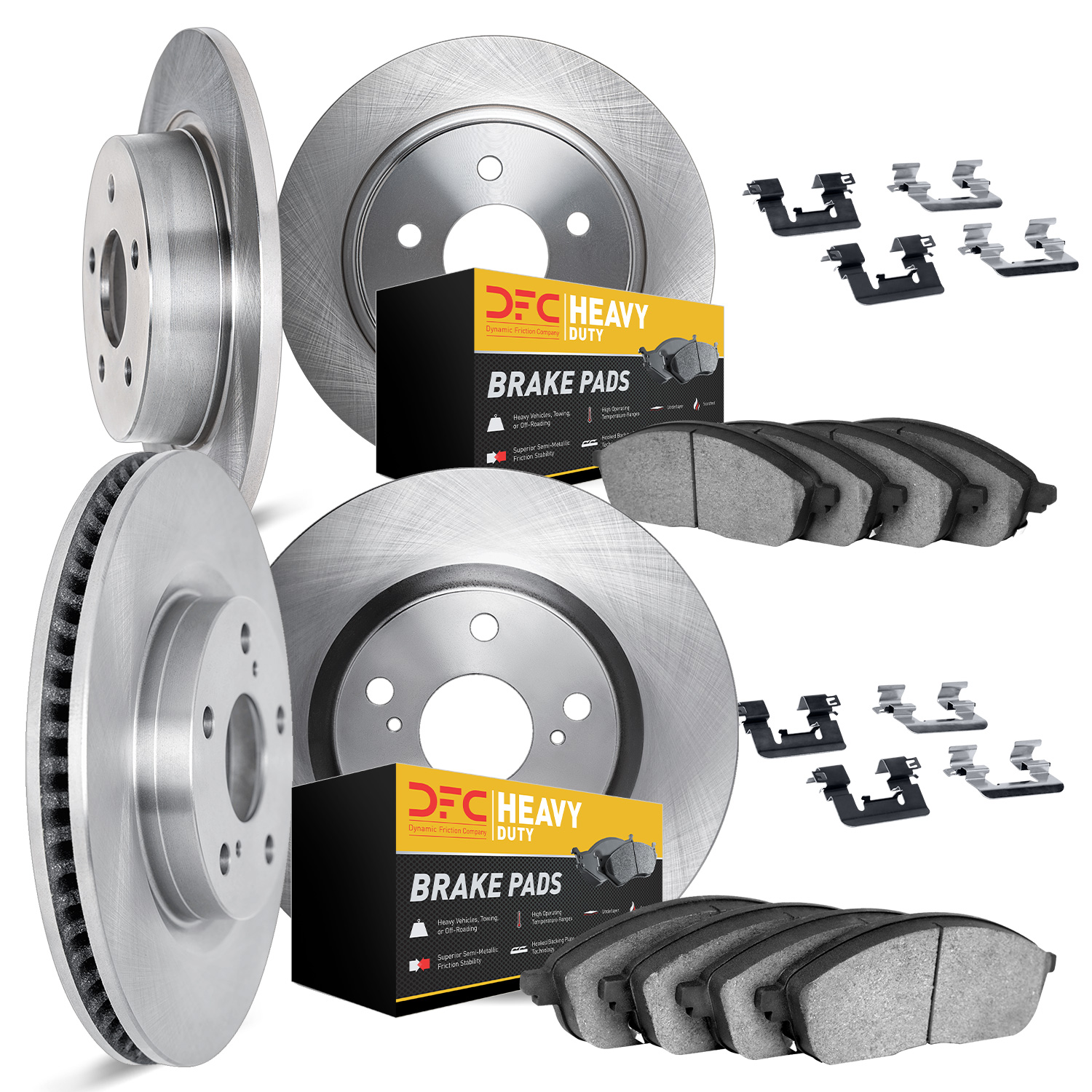 6214-40003 Brake Rotors w/Heavy-Duty Brake Pads Kit & Hardware, 2002-2006 Multiple Makes/Models, Position: Front and Rear