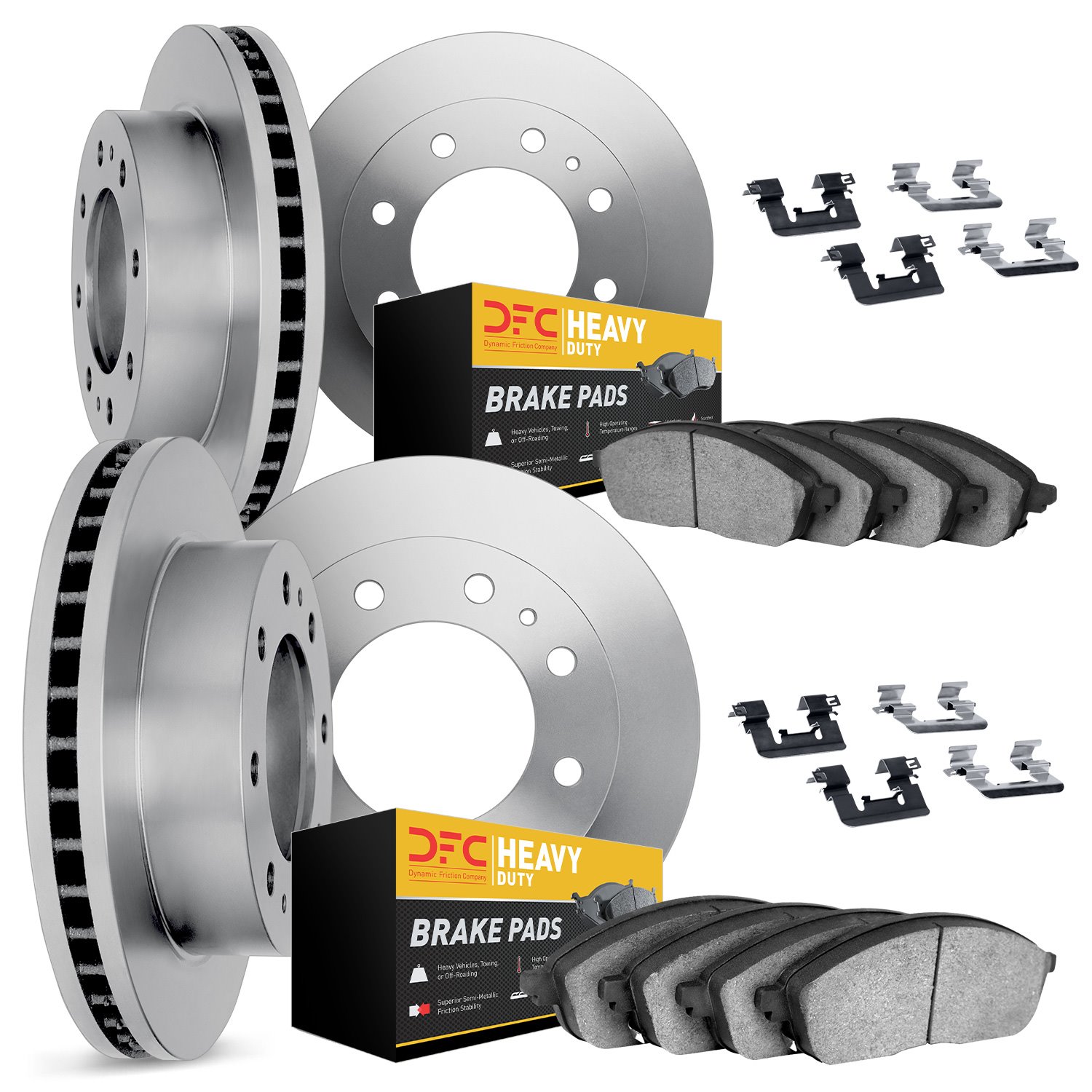 6214-46108 Brake Rotors w/Heavy-Duty Brake Pads Kit & Hardware, 2006-2011 GM, Position: Front and Rear