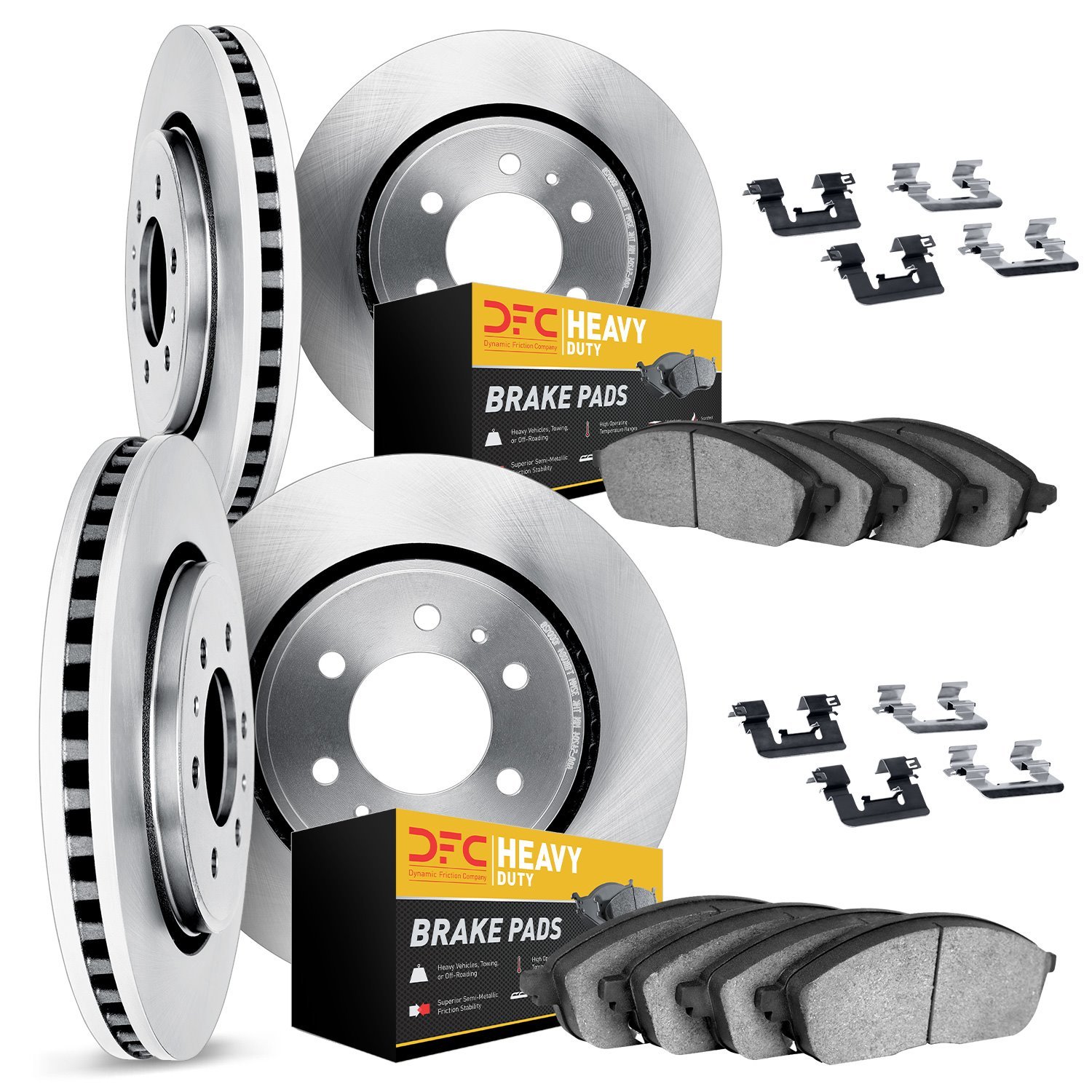 6214-46159 Brake Rotors w/Heavy-Duty Brake Pads Kit & Hardware, 2013-2019 GM, Position: Front and Rear