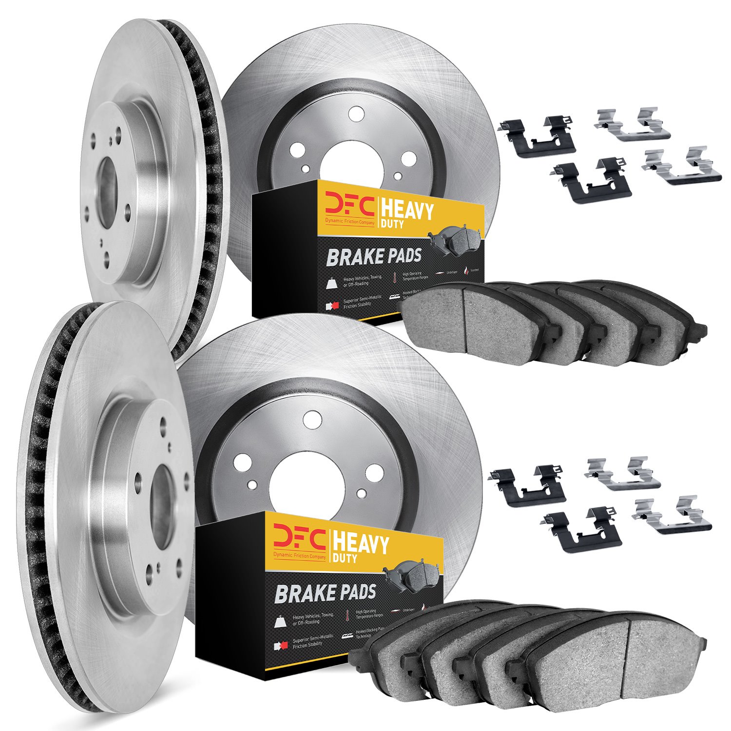 6214-47331 Brake Rotors w/Heavy-Duty Brake Pads Kit & Hardware, 1963-1982 GM, Position: Front and Rear