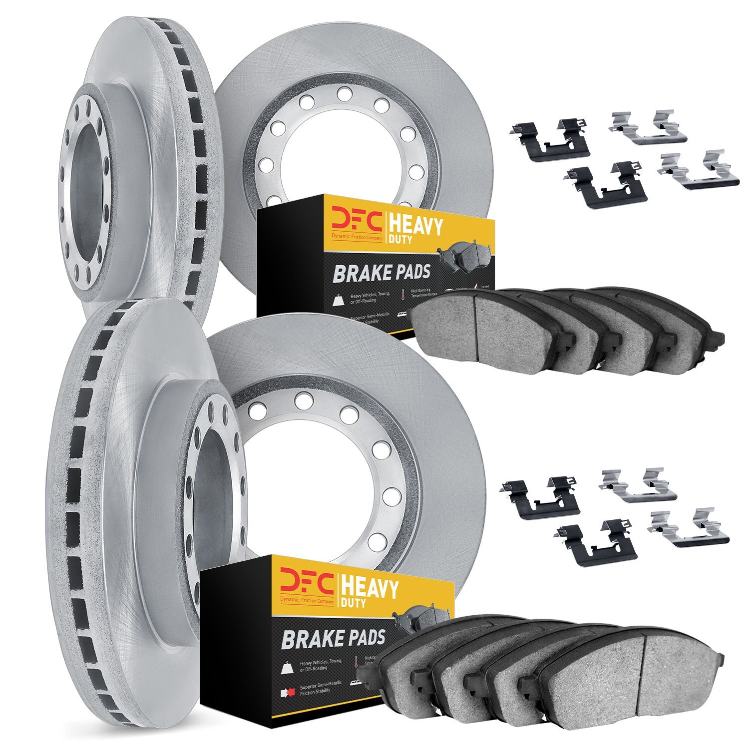 6214-72219 Brake Rotors w/Heavy-Duty Brake Pads Kit & Hardware, 2010-2011 Freightliner, Position: Front and Rear