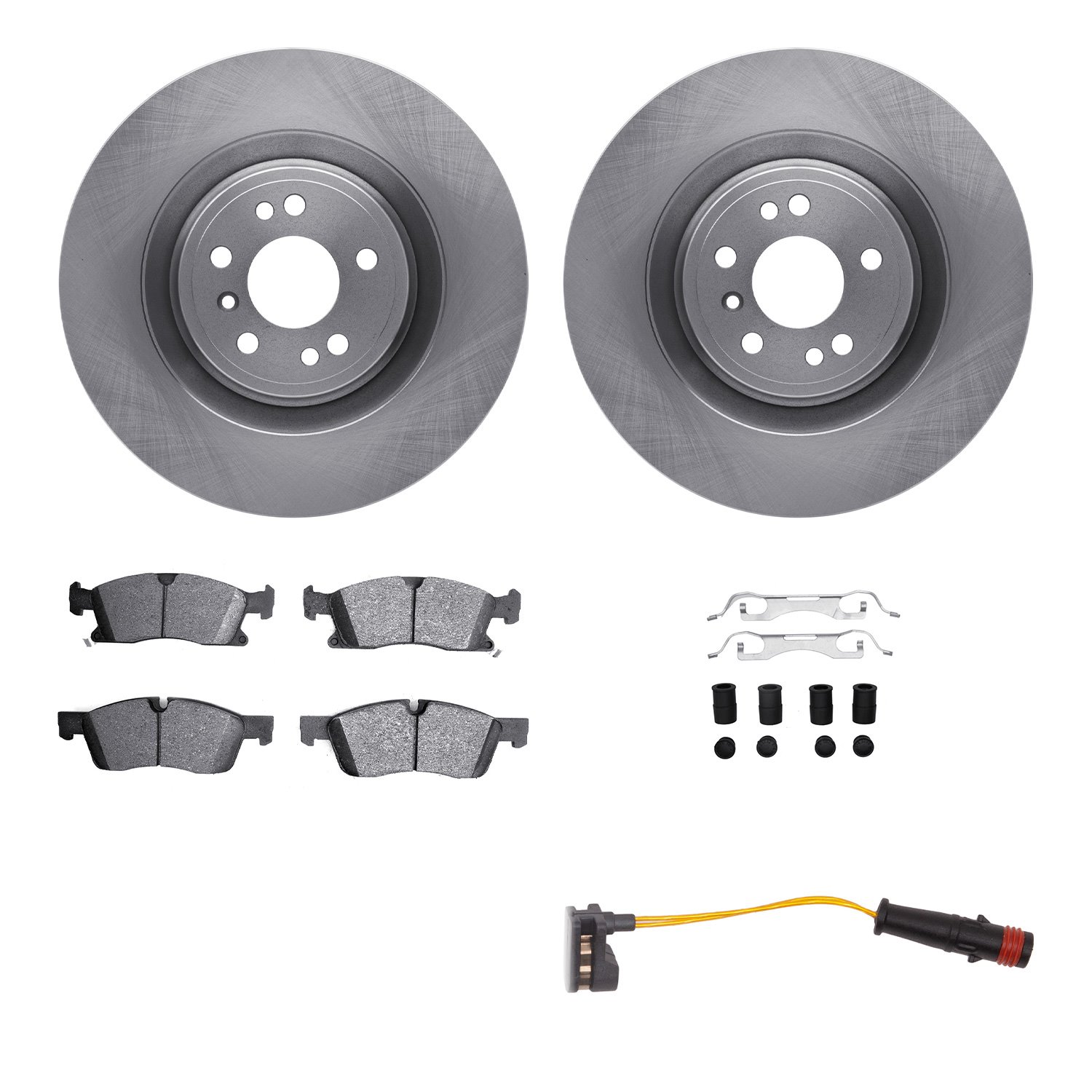 6222-63004 Brake Rotors w/Heavy-Duty Brake Pads/Sensor & Hardware Kit, 2013-2019 Mercedes-Benz, Position: Front