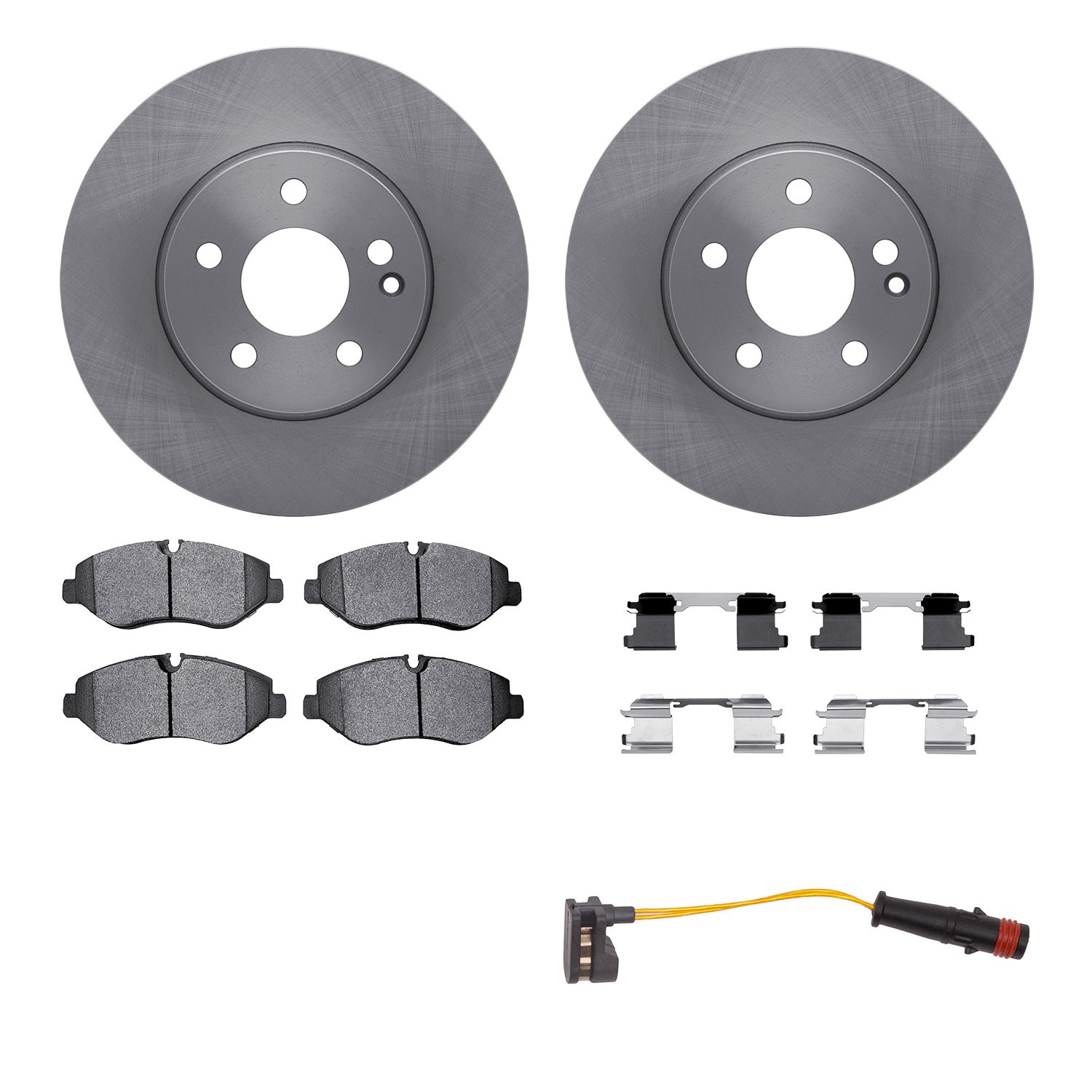 6222-63426 Brake Rotors w/Heavy-Duty Brake Pads/Sensor & Hardware Kit, Fits Select Mercedes-Benz, Position: Front
