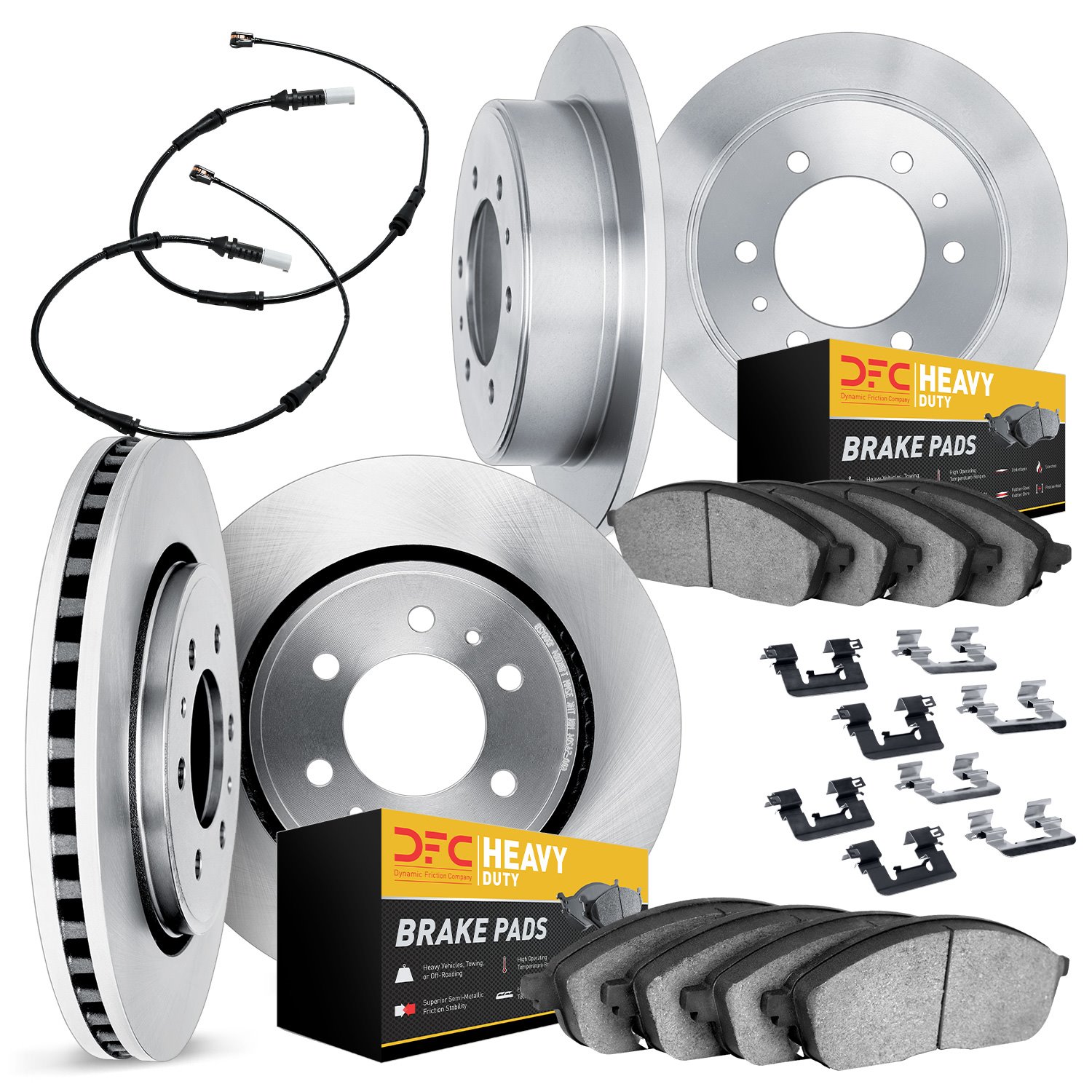 6224-40035 Brake Rotors w/Heavy-Duty Brake Pads/Sensor & Hardware Kit, 2007-2017 Multiple Makes/Models, Position: Front and Rear