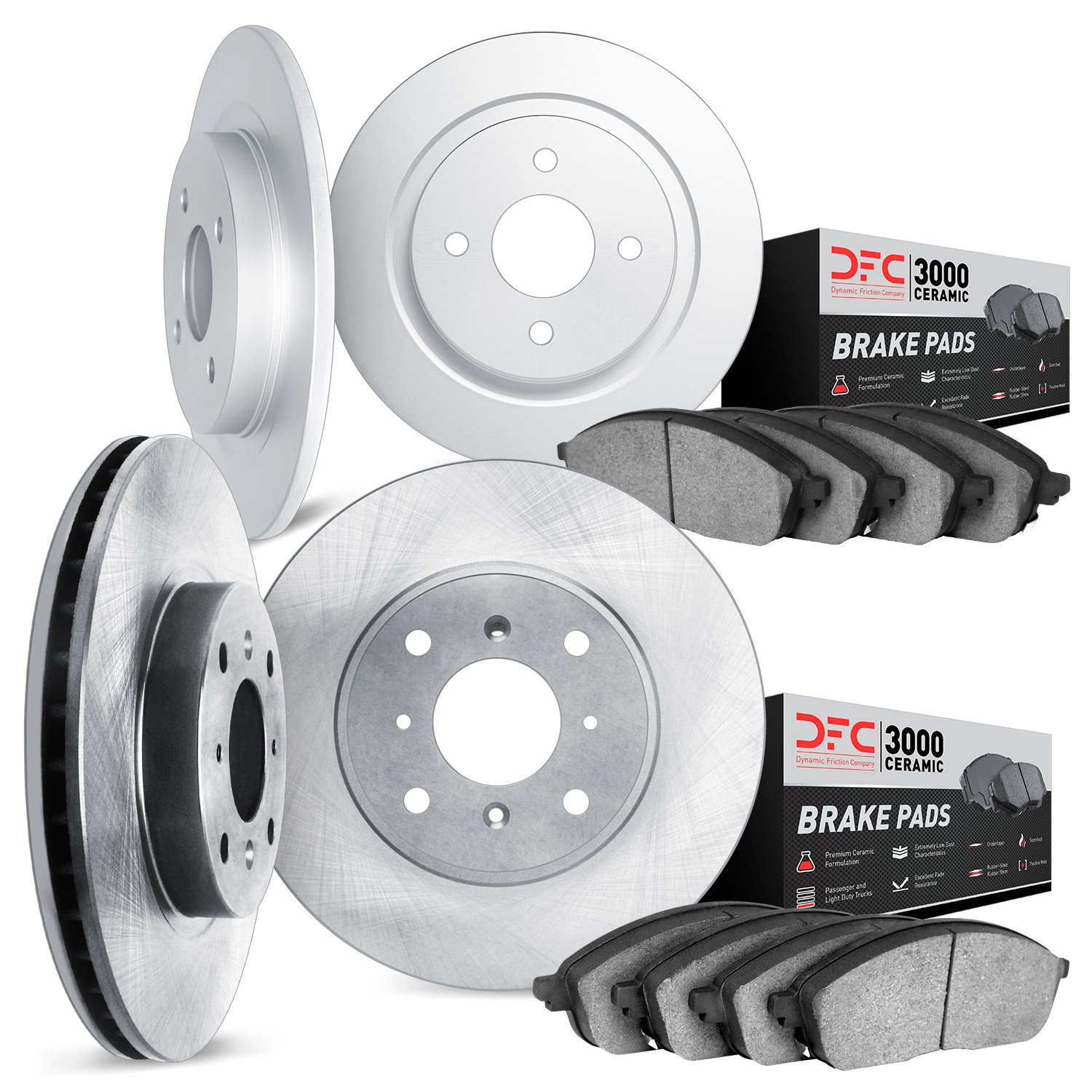 6304-03003 Brake Rotors with 3000-Series Ceramic Brake Pads Kit, 1994-1998 Kia/Hyundai/Genesis, Position: Front and Rear