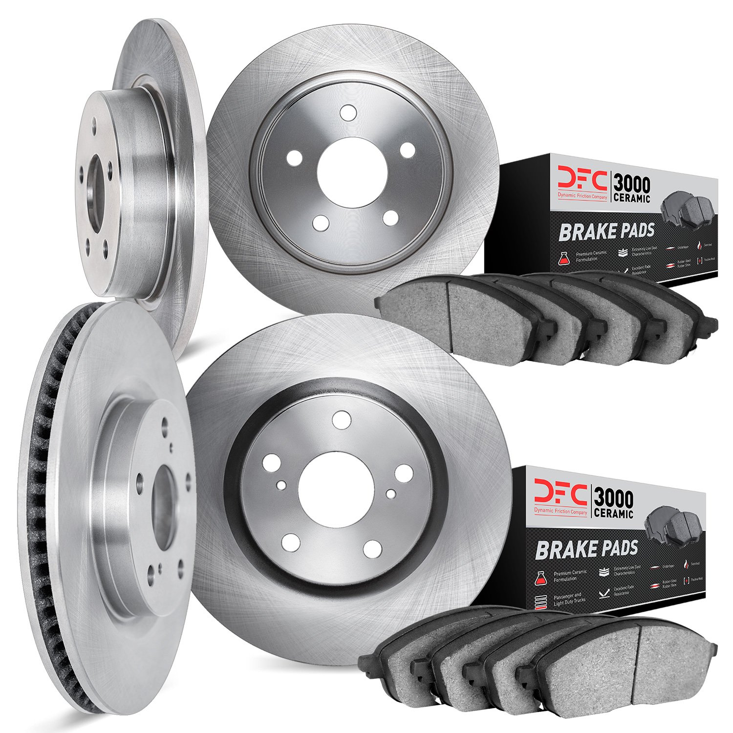 6304-13004 Brake Rotors with 3000-Series Ceramic Brake Pads Kit, 1992-1997 Subaru, Position: Front and Rear