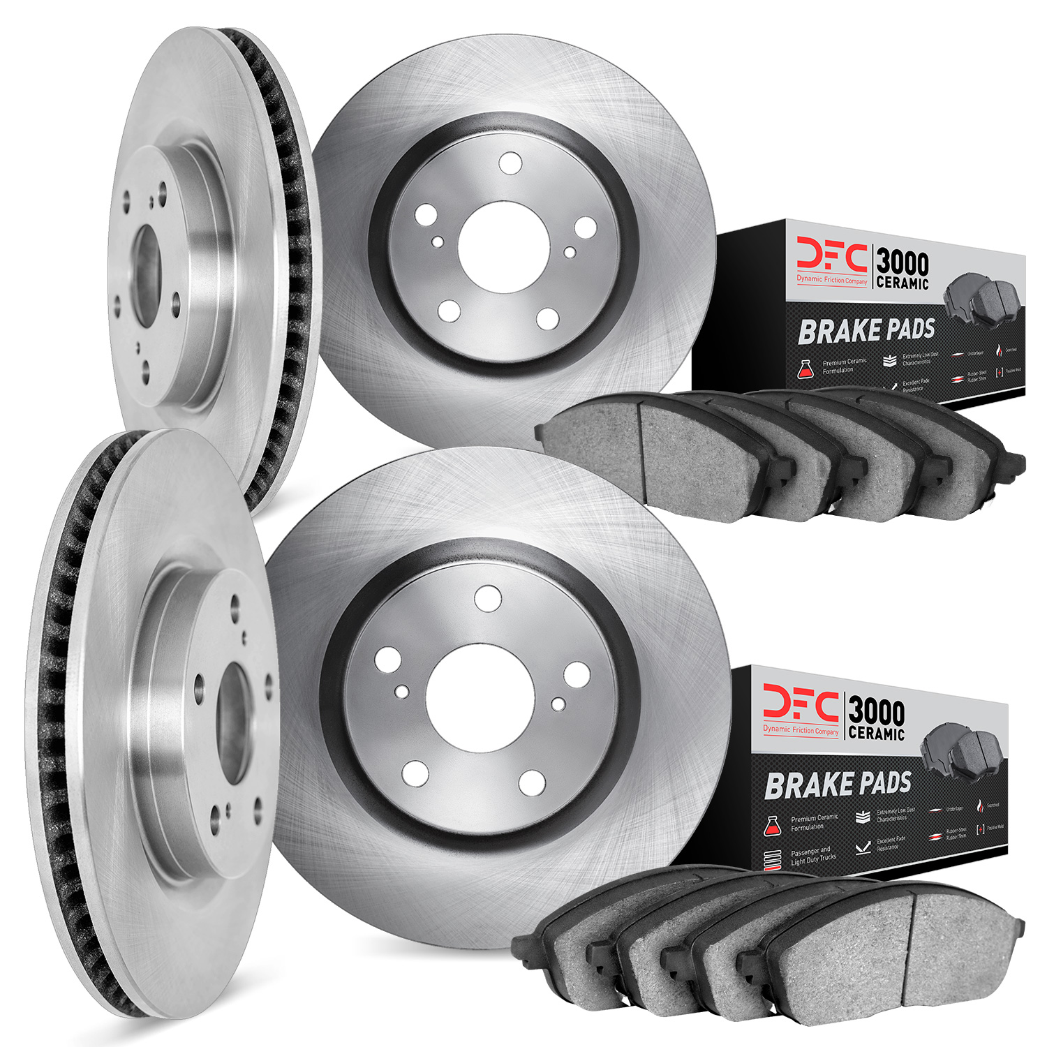 6304-13033 Brake Rotors with 3000-Series Ceramic Brake Pads Kit, 2005-2009 Subaru, Position: Front and Rear