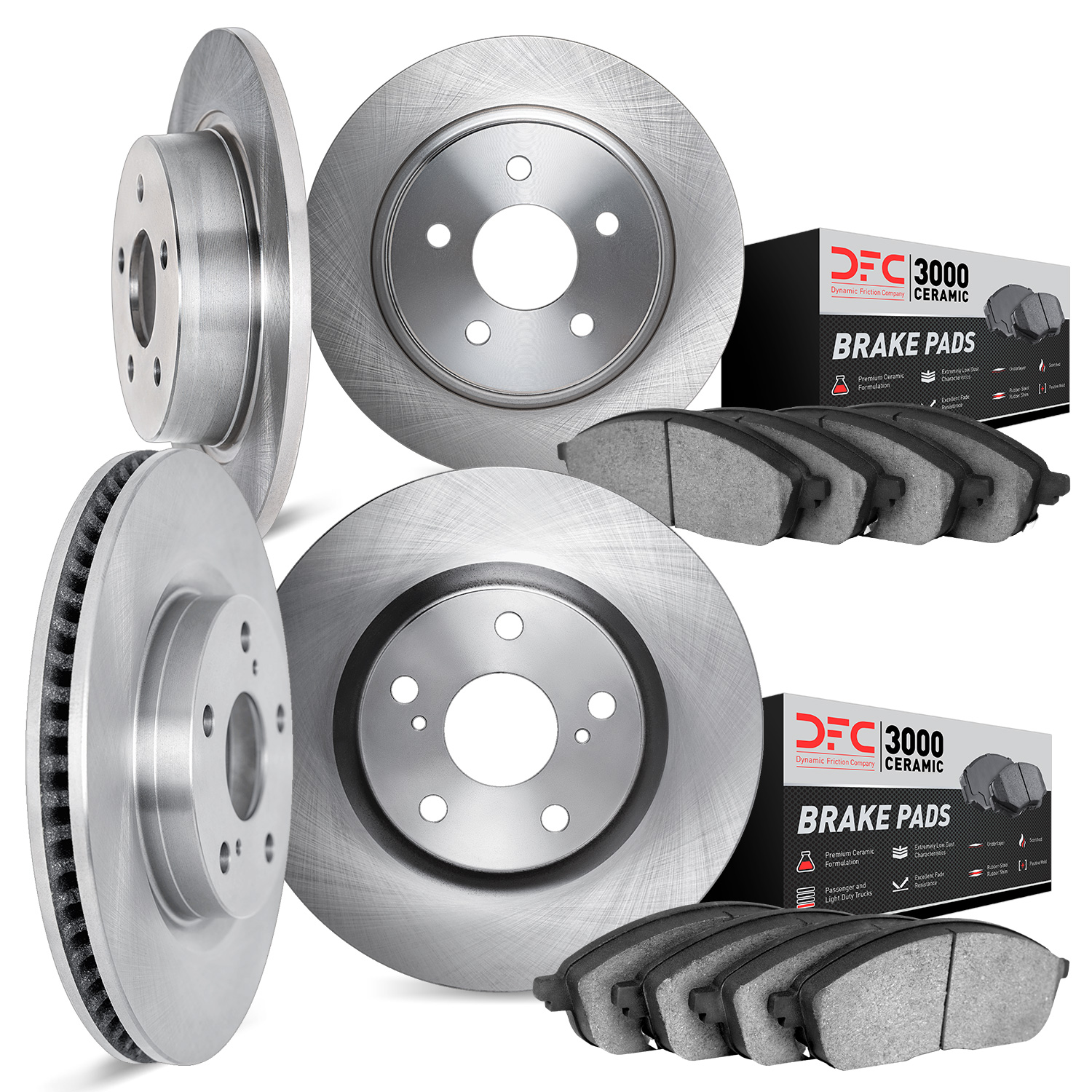 6304-13036 Brake Rotors with 3000-Series Ceramic Brake Pads Kit, 2015-2021 Subaru, Position: Front and Rear