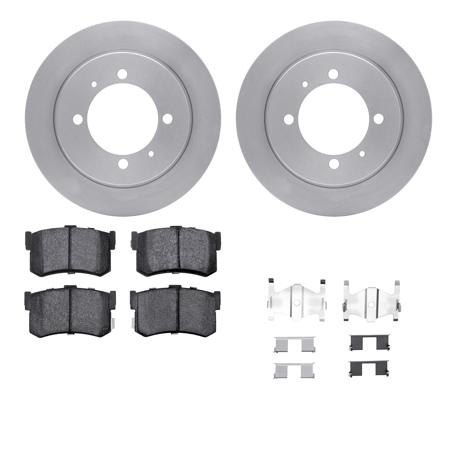 6312-03043 Brake Rotors with 3000-Series Ceramic Brake Pads Kit with Hardware, 1994-1998 Kia/Hyundai/Genesis, Position: Rear