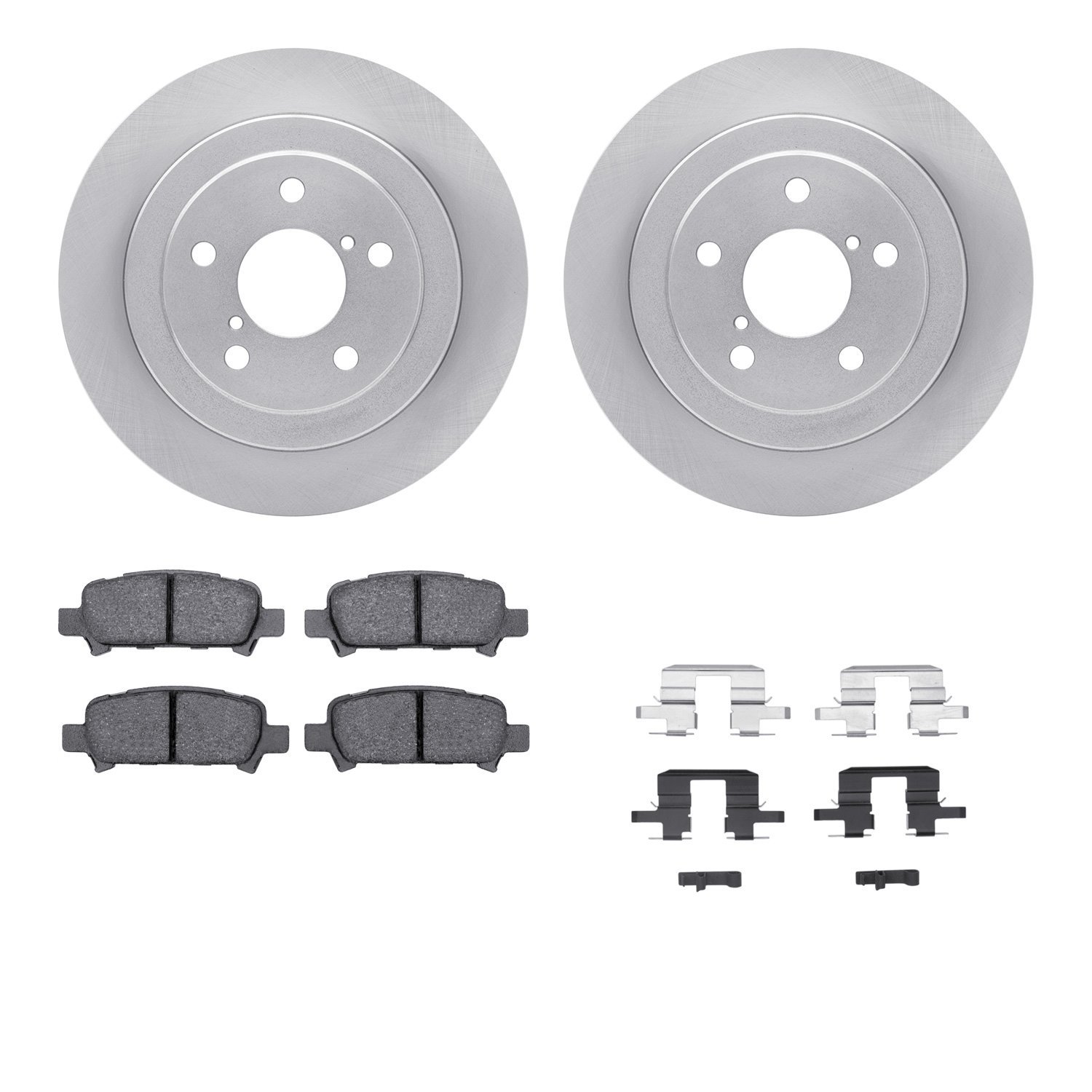 6312-13024 Brake Rotors with 3000-Series Ceramic Brake Pads Kit with Hardware, 1998-2003 Subaru, Position: Rear