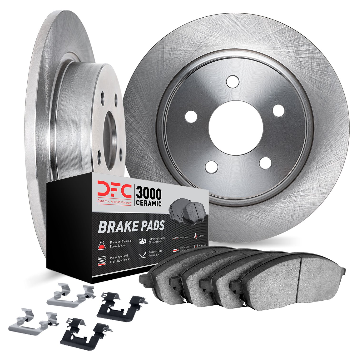 6312-13036 Brake Rotors with 3000-Series Ceramic Brake Pads Kit with Hardware, 2003-2008 GM, Position: Rear