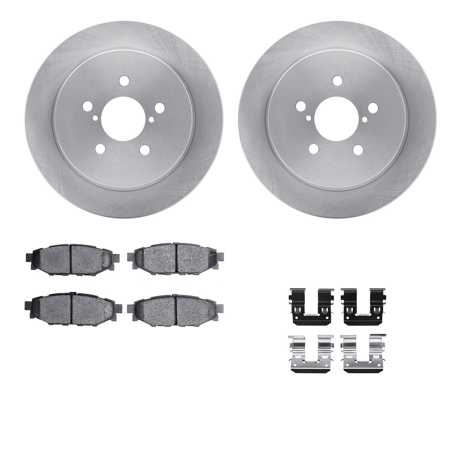 6312-13040 Brake Rotors with 3000-Series Ceramic Brake Pads Kit with Hardware, 2005-2009 Subaru, Position: Rear