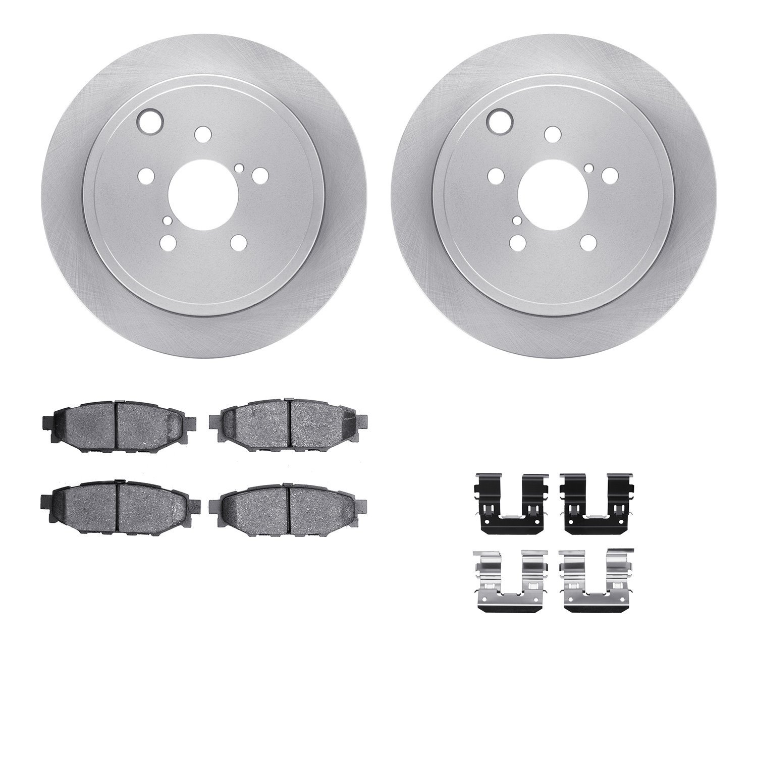 6312-13041 Brake Rotors with 3000-Series Ceramic Brake Pads Kit with Hardware, 2008-2015 Subaru, Position: Rear