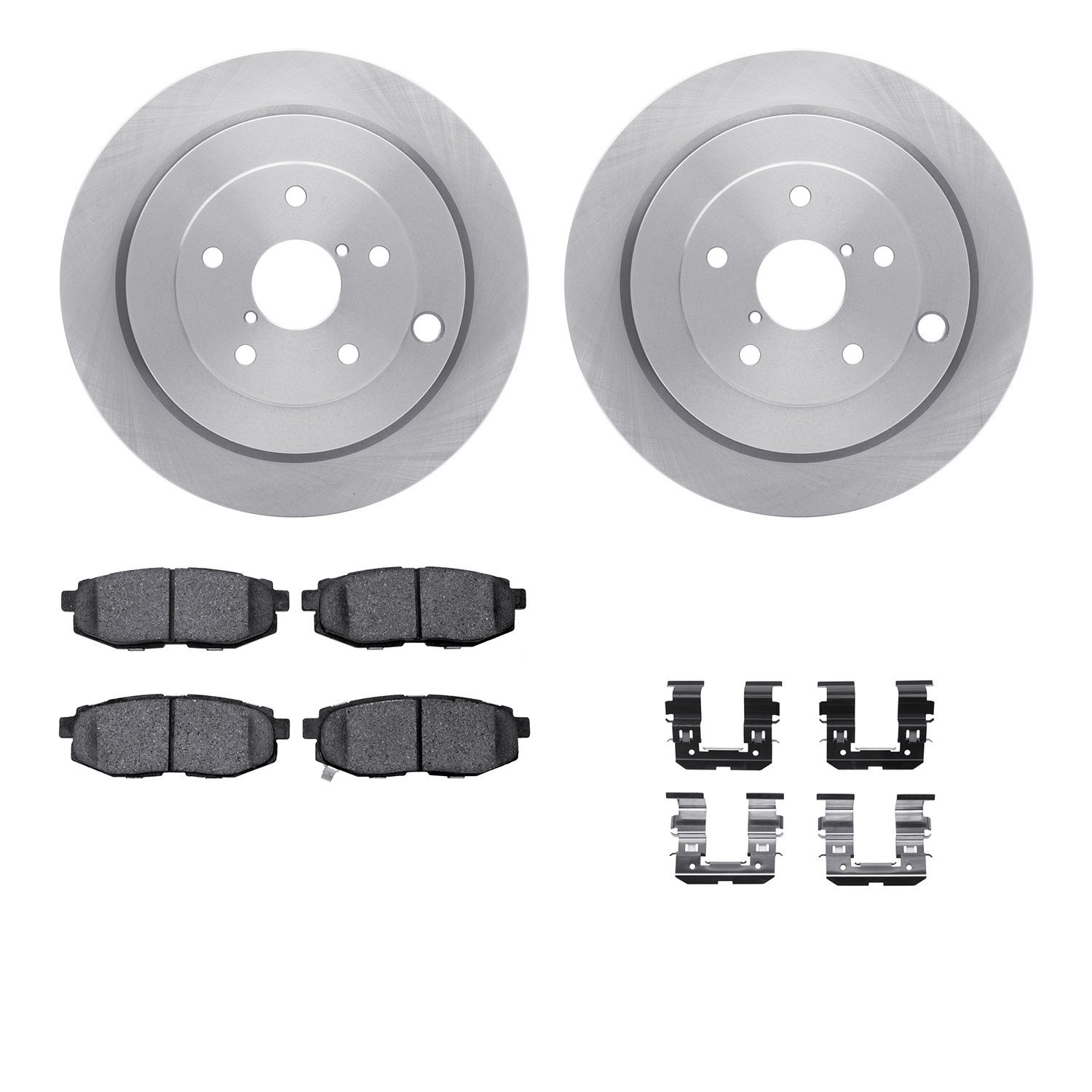 6312-13046 Brake Rotors with 3000-Series Ceramic Brake Pads Kit with Hardware, 2006-2014 Subaru, Position: Rear