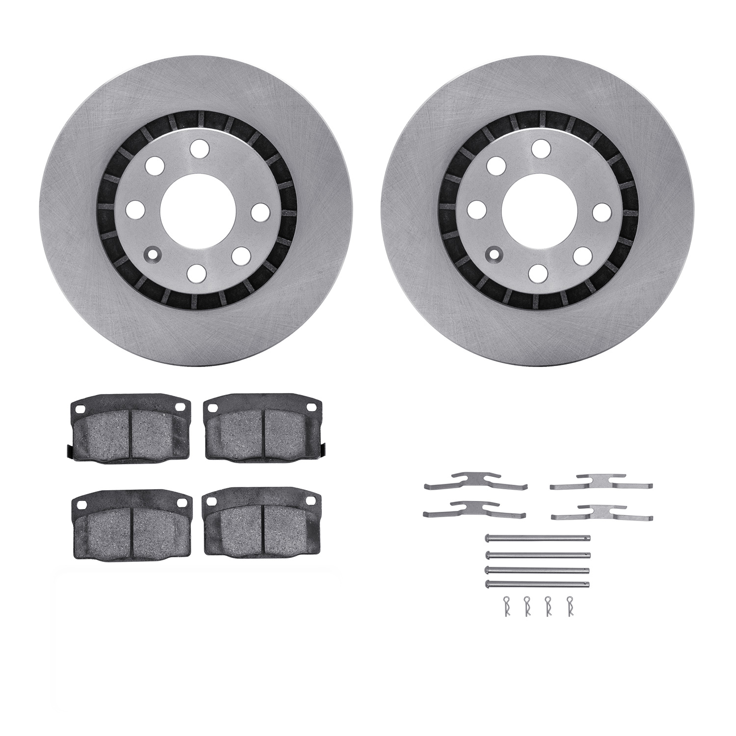 6312-18001 Brake Rotors with 3000-Series Ceramic Brake Pads Kit with Hardware, 1988-1990 GM, Position: Front