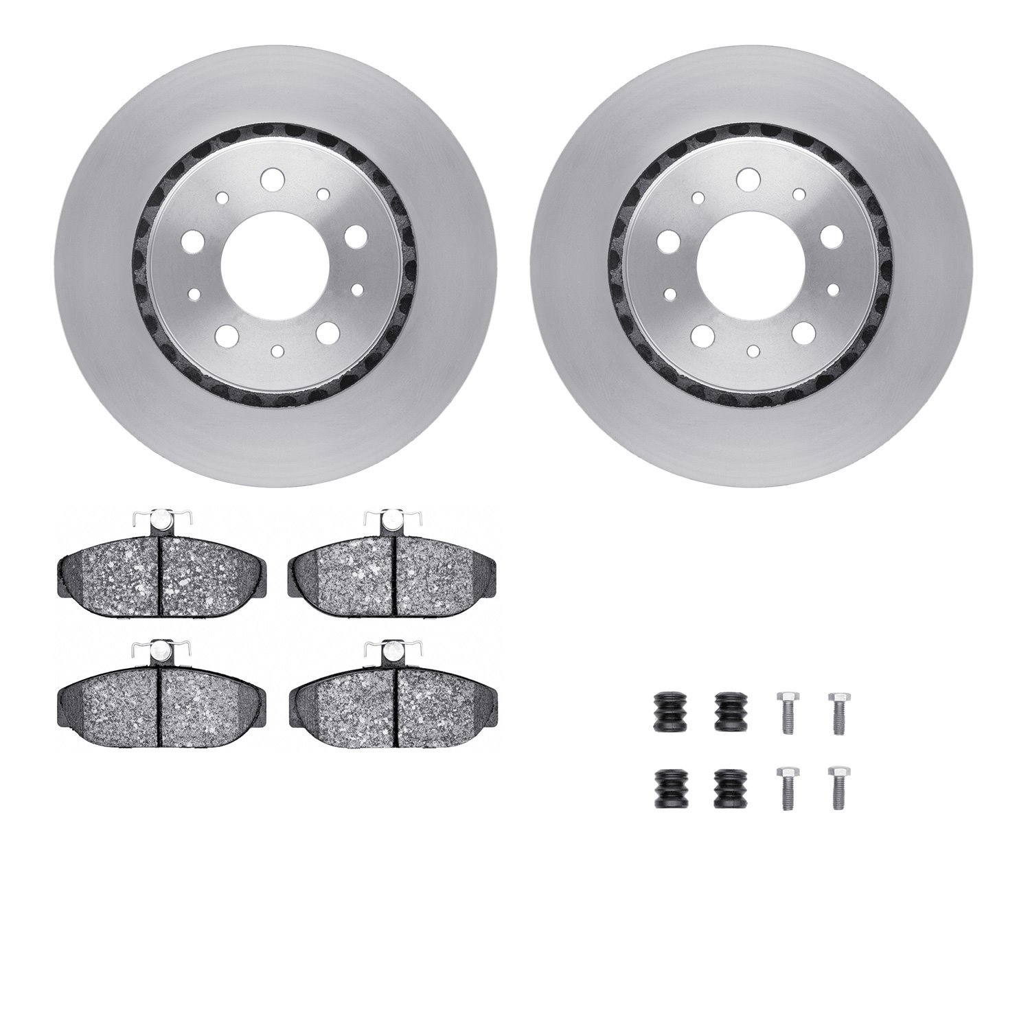6312-27042 Brake Rotors with 3000-Series Ceramic Brake Pads Kit with Hardware, 1983-1992 Volvo, Position: Front