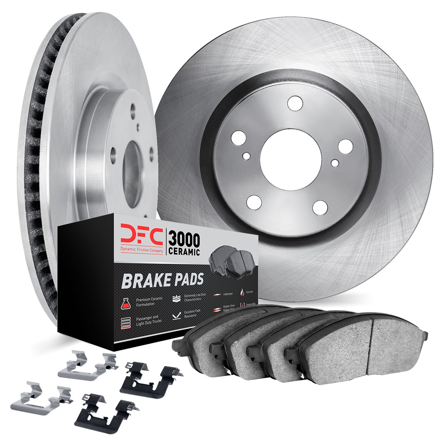 6312-27053 Brake Rotors with 3000-Series Ceramic Brake Pads Kit with Hardware, 2003-2014 Volvo, Position: Rear