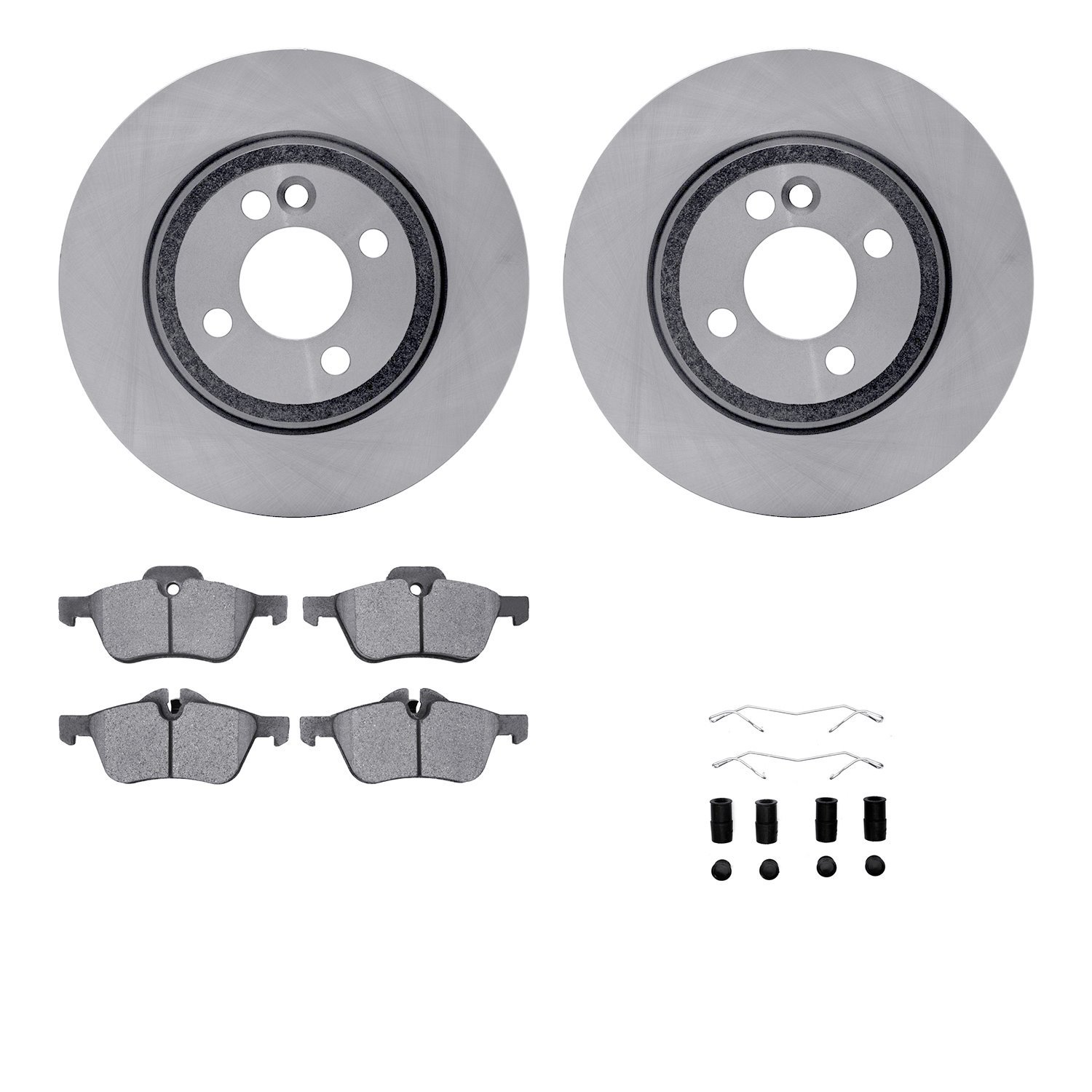 6312-32001 Brake Rotors with 3000-Series Ceramic Brake Pads Kit with Hardware, 2002-2008 Mini, Position: Front