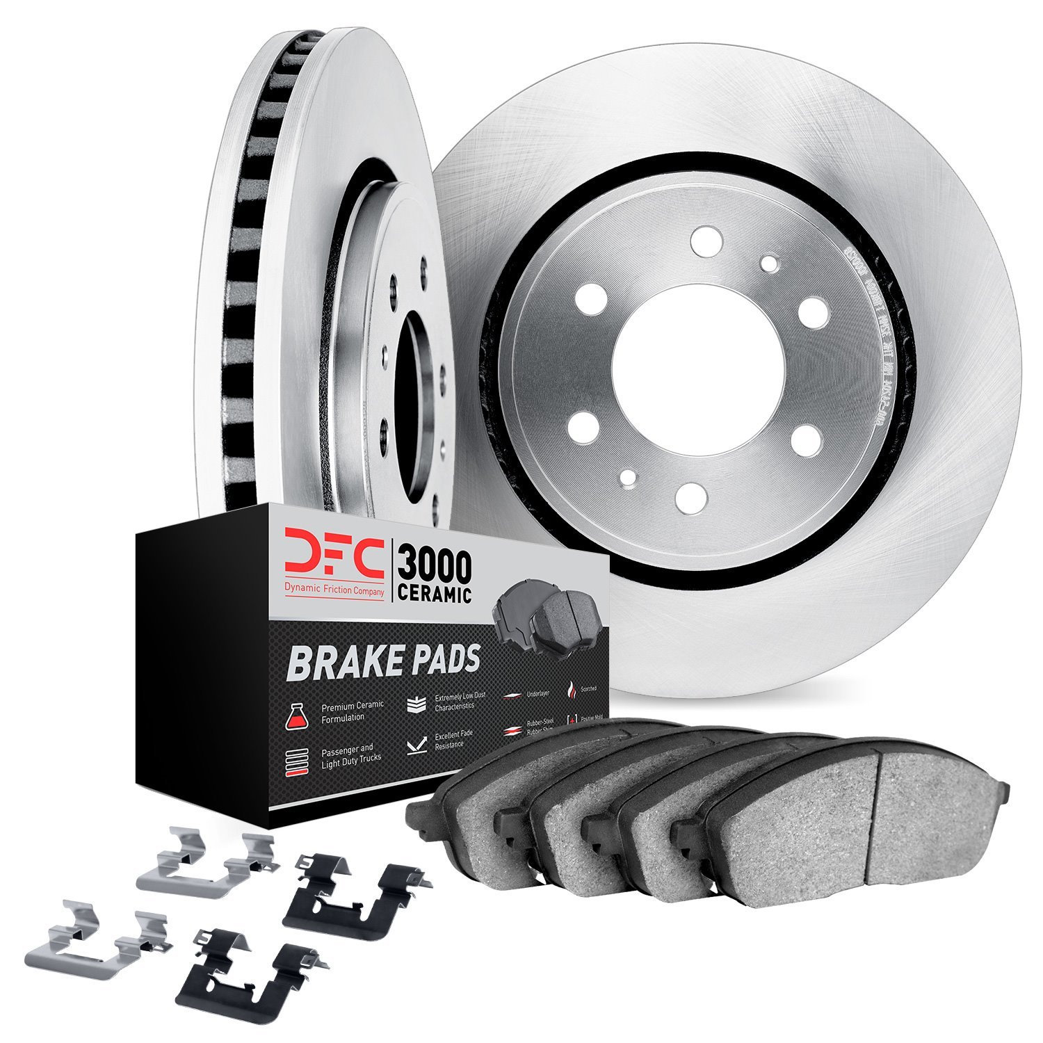 6312-46034 Brake Rotors with 3000-Series Ceramic Brake Pads Kit with Hardware, 2004-2011 GM, Position: Front