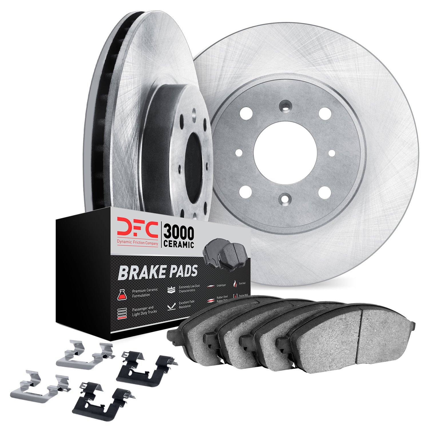 6312-47037 Brake Rotors with 3000-Series Ceramic Brake Pads Kit with Hardware, 1991-1993 GM, Position: Front